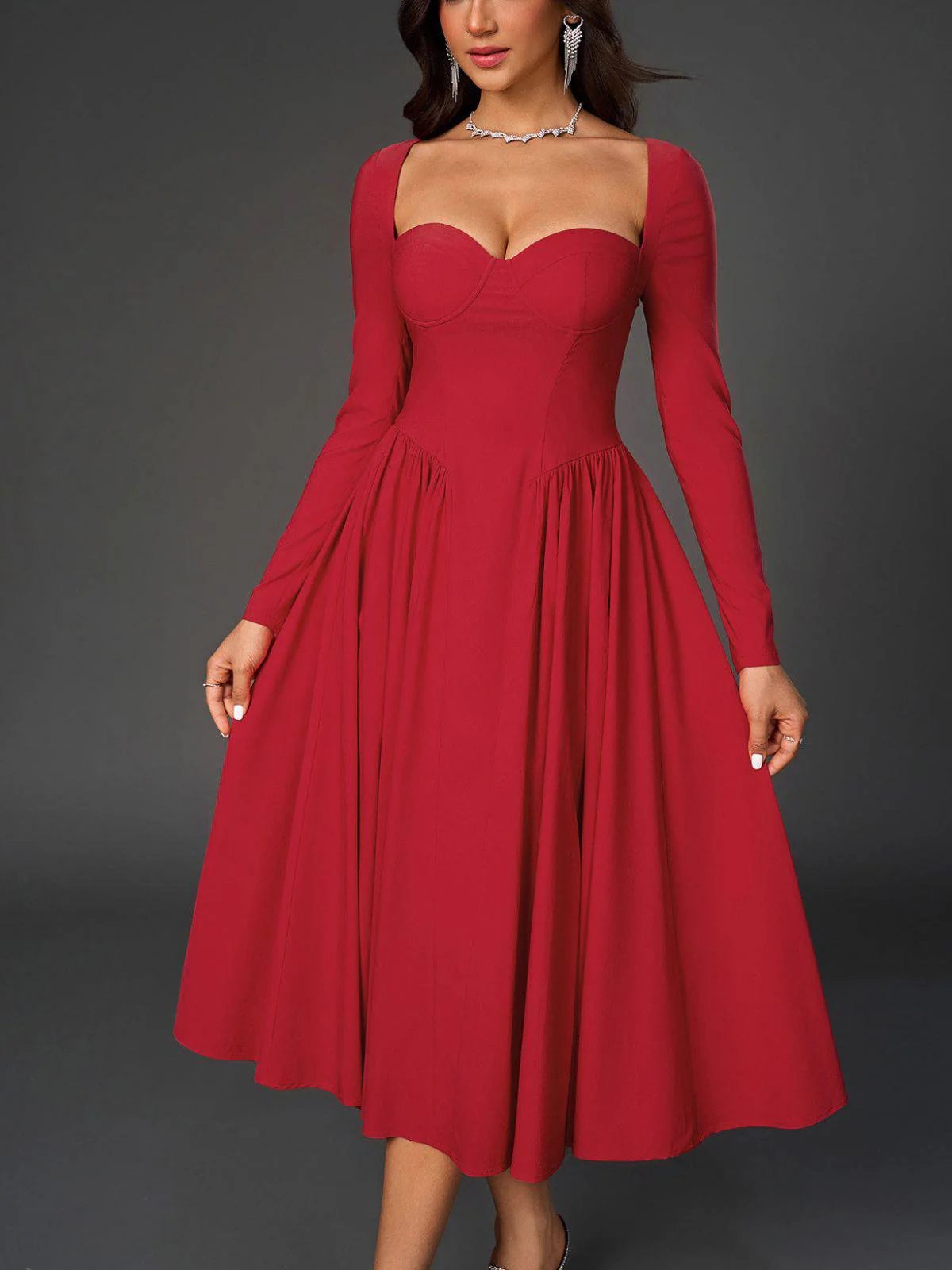 1960s Backless Lace-Up Pleated Midi Dress - Image 2