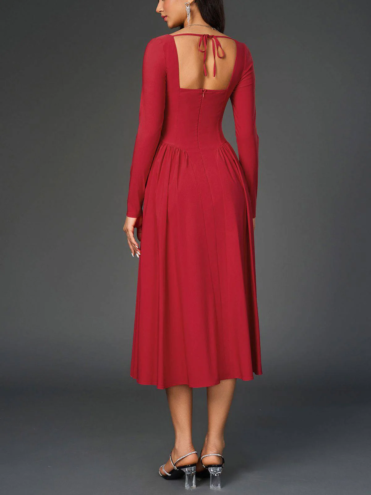 1960s Backless Lace-Up Pleated Midi Dress - Image 3