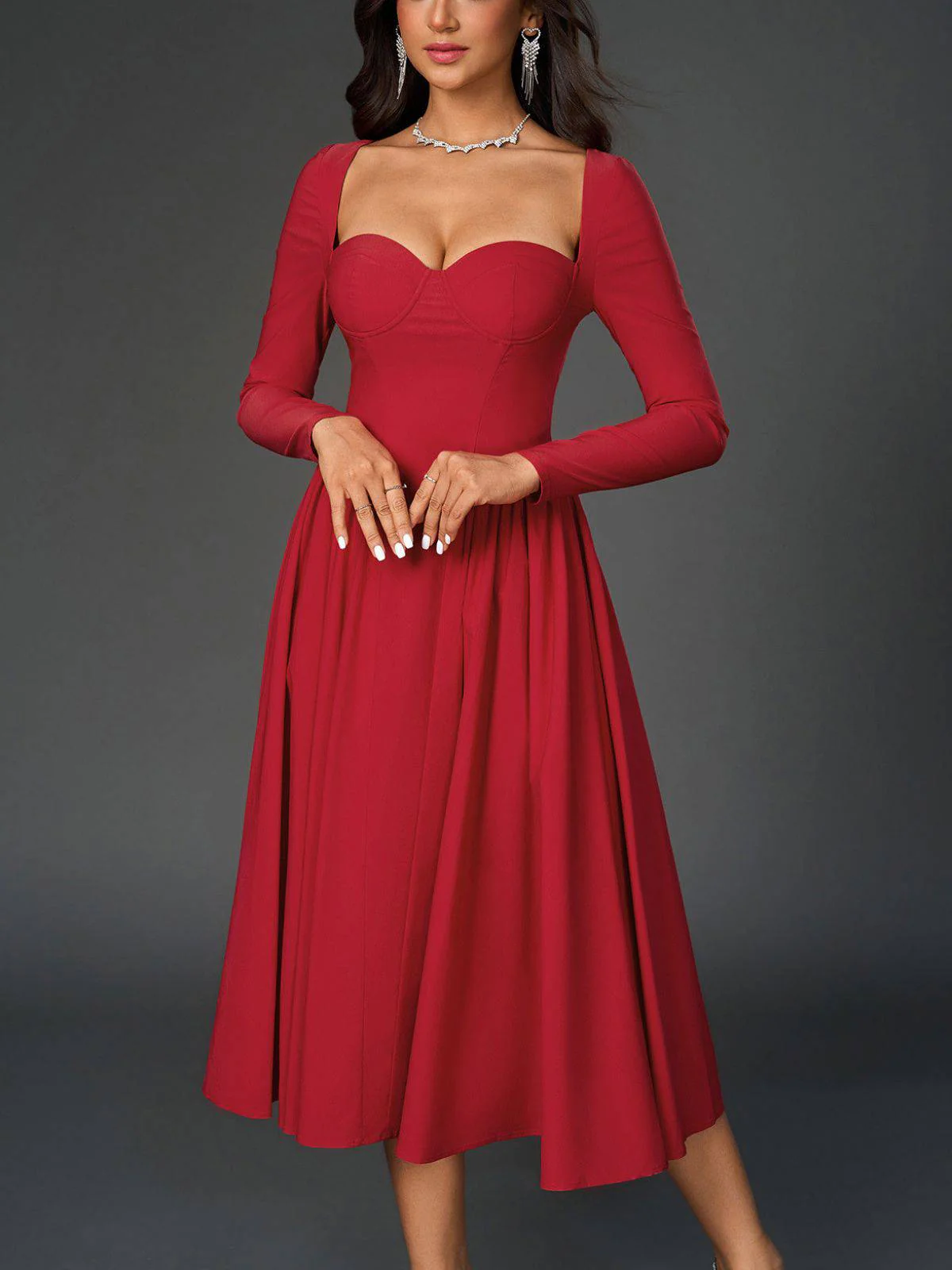 1960s Backless Lace-Up Pleated Midi Dress - Image 4