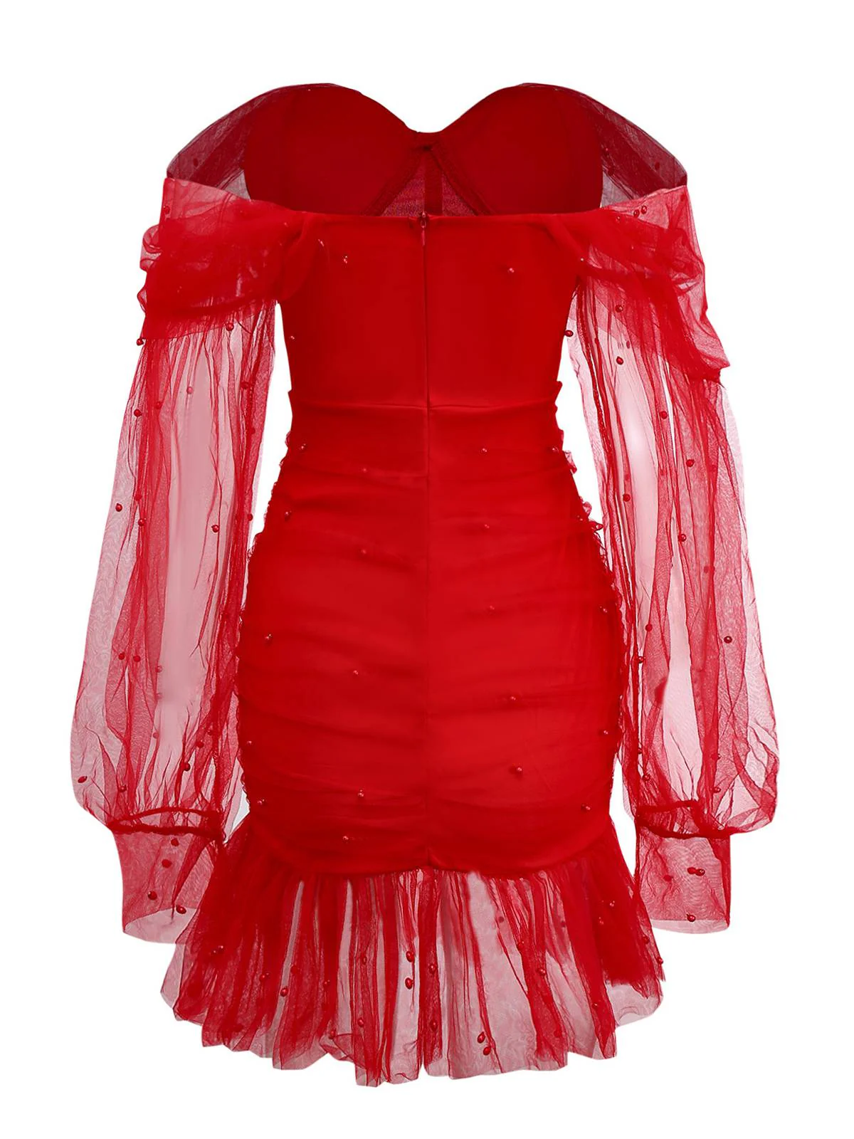 1960s Beading Sweetheart Neck Off-Shoulder Mesh Dress - Image 6