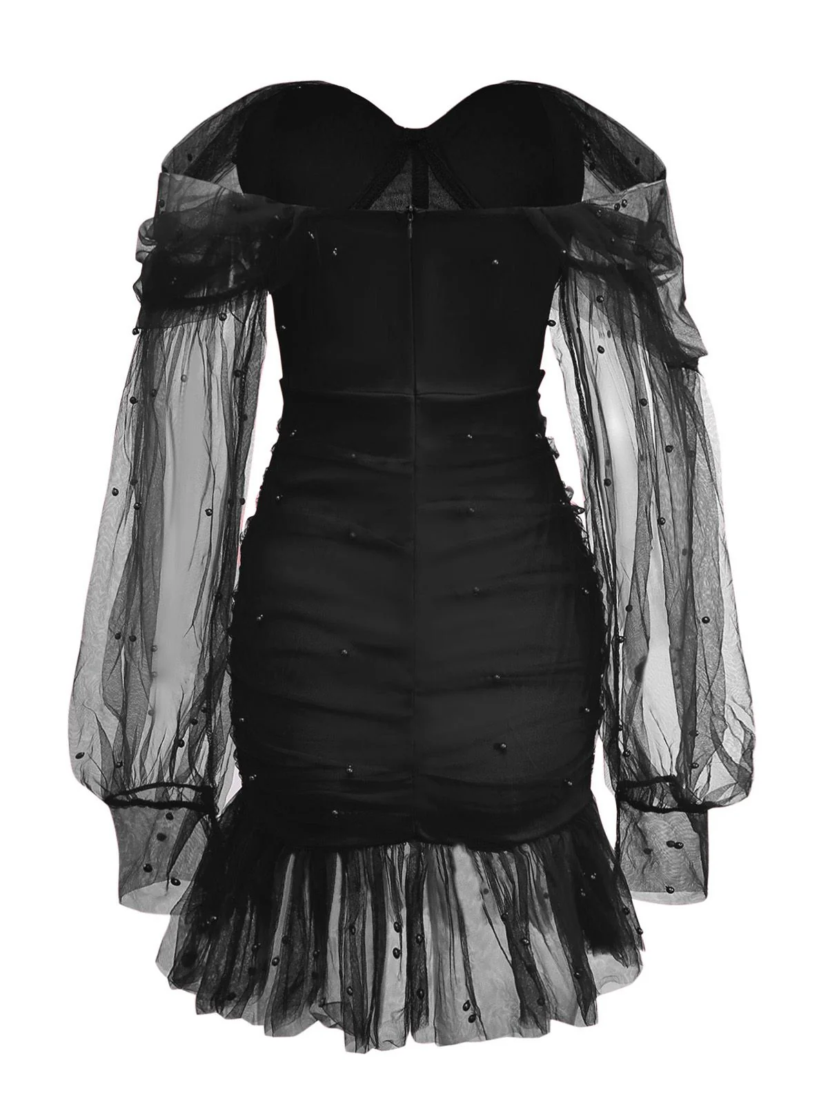 1960s Beading Sweetheart Neck Off-Shoulder Mesh Dress - Image 7