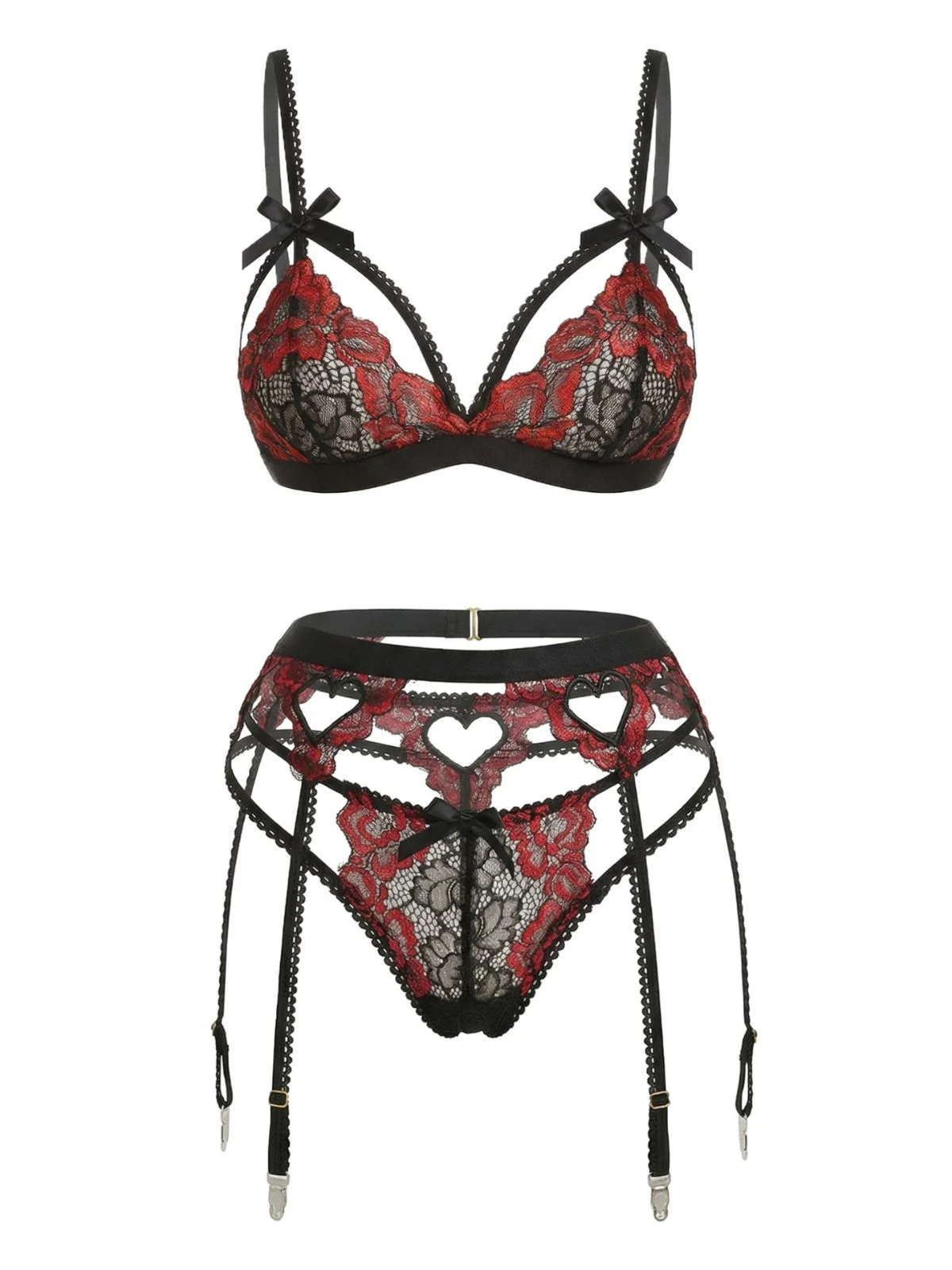 1960s Black Lace Heart Design Lingerie Set - Image 5