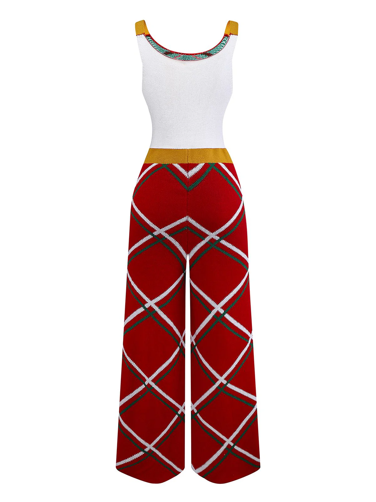 1960s Bow Christmas Plaid Patchwork Jumpsuit - Image 3