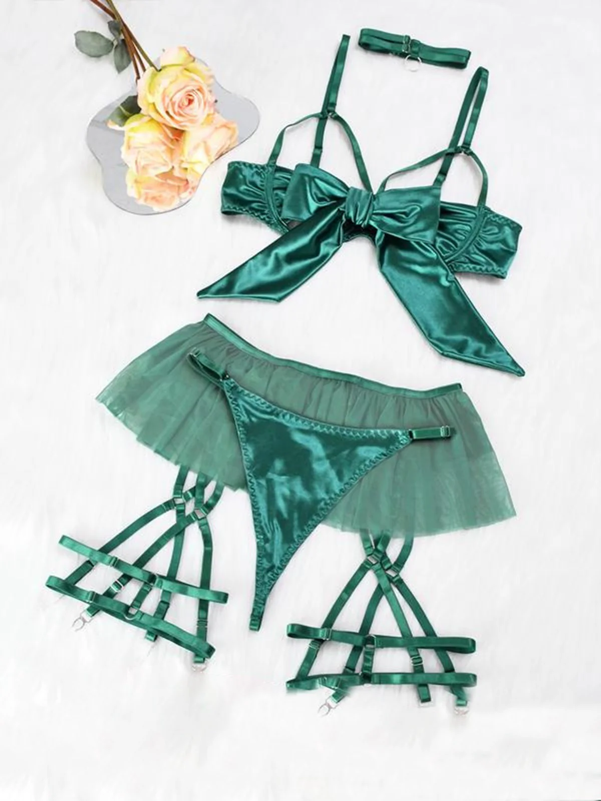 1960s Bow Mesh Patchwork Pajamas Set - Image 11