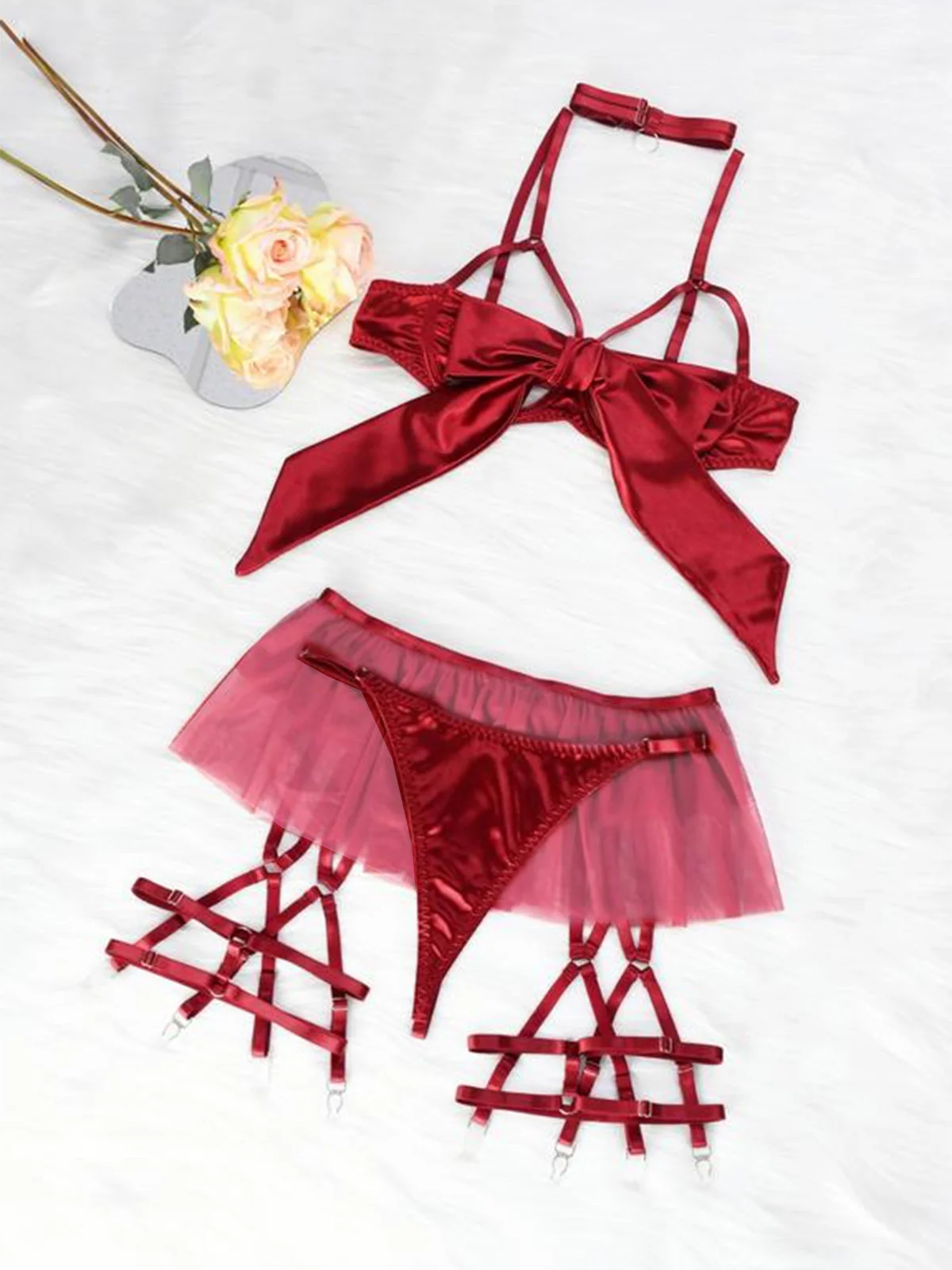 1960s Bow Mesh Patchwork Pajamas Set - Image 7