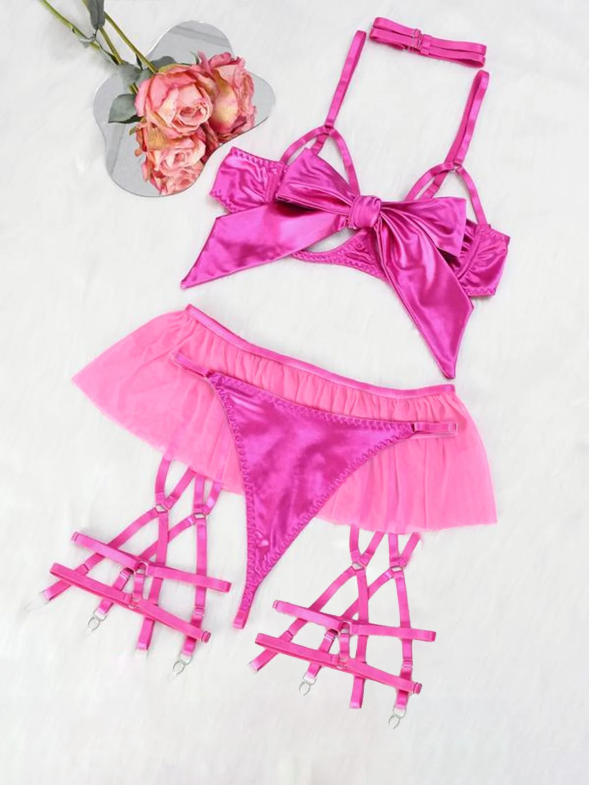 1960s Bow Mesh Patchwork Pajamas Set - Image 9