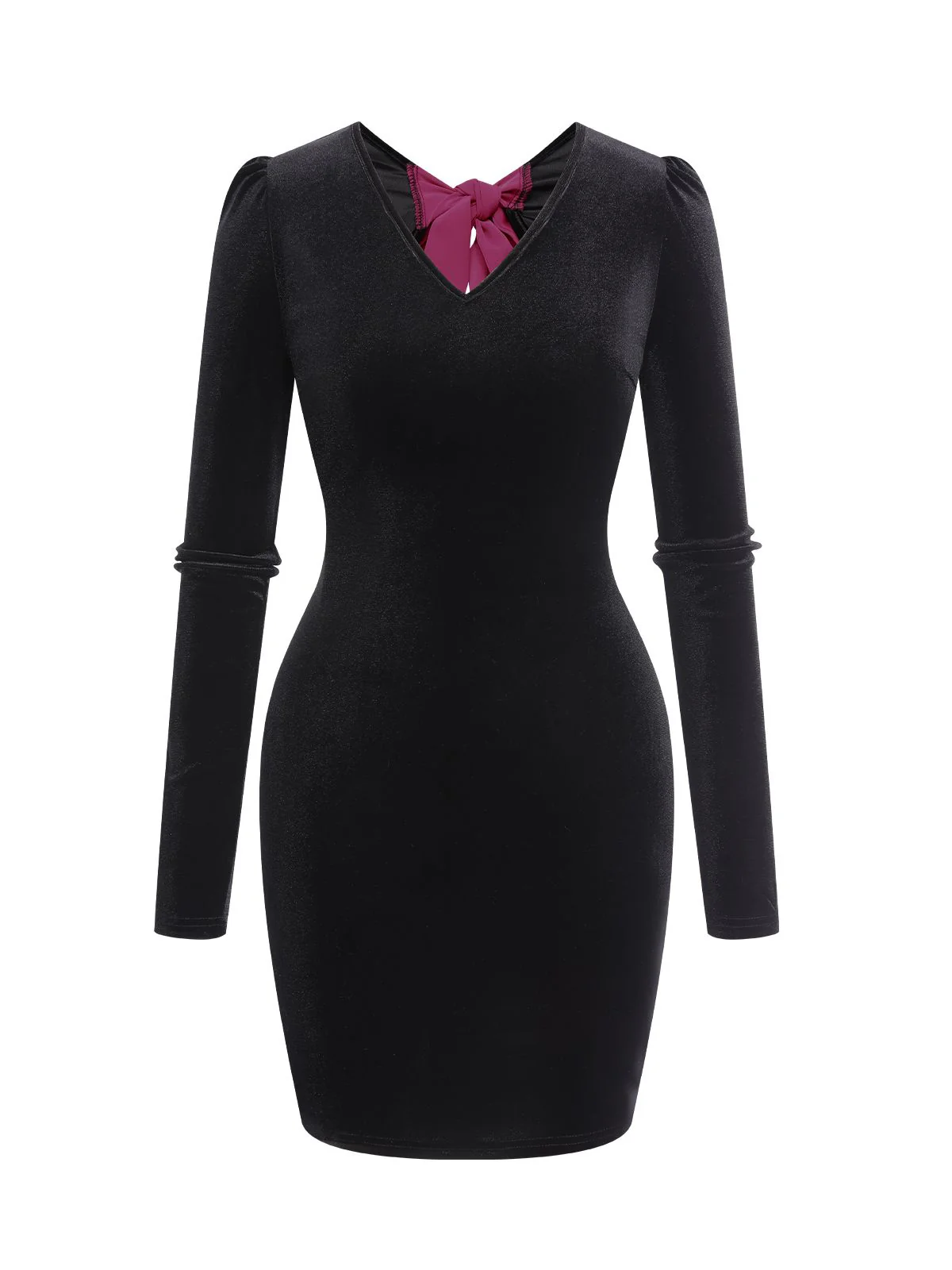 1960s Bowknot Velvet Open Back Contrast Color Dress - Image 2