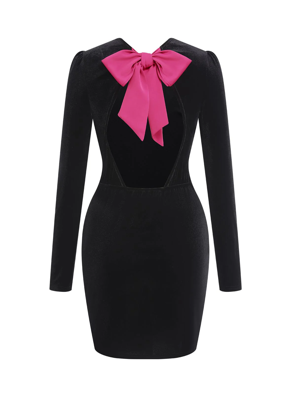 1960s Bowknot Velvet Open Back Contrast Color Dress - Image 3
