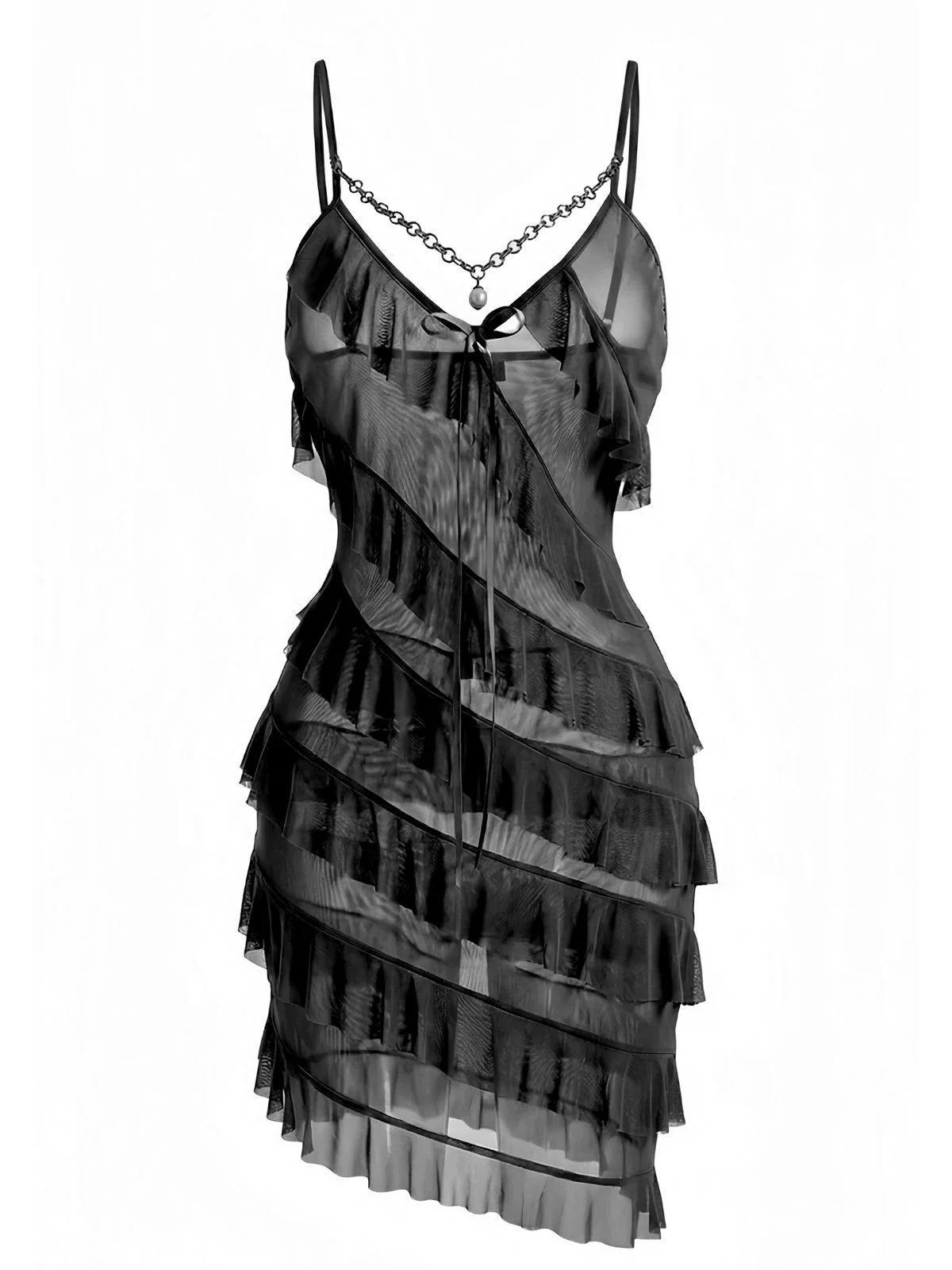 1960s Chain Pearl Ruffled Spaghetti Strap Nightgown - Image 11