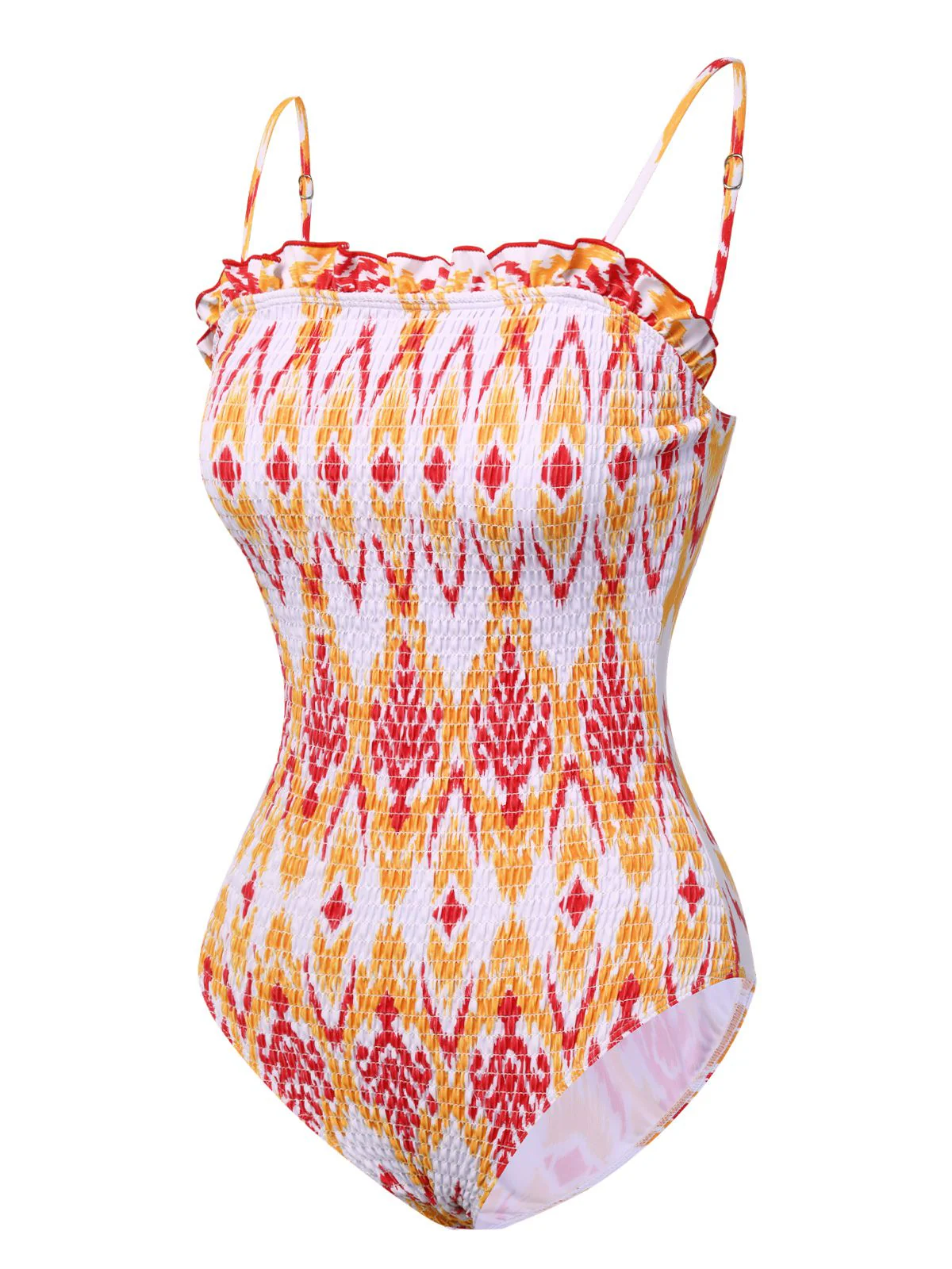 1960s Chevron Smocking Strap Bandeau Swimsuit - Image 2