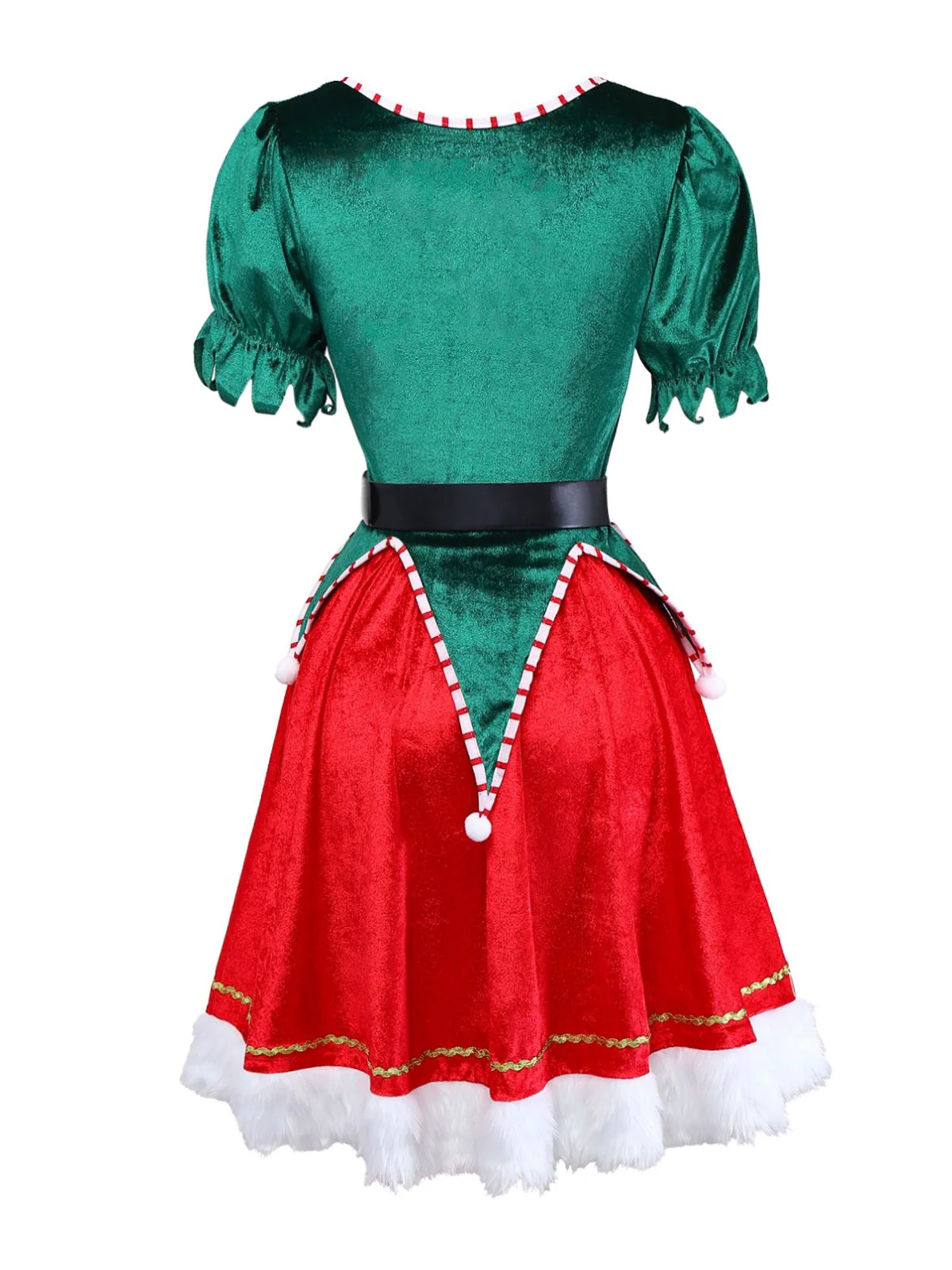 1960s Christmas Green V-Neck Top & Red Fur Trimmed Skirt - Image 4