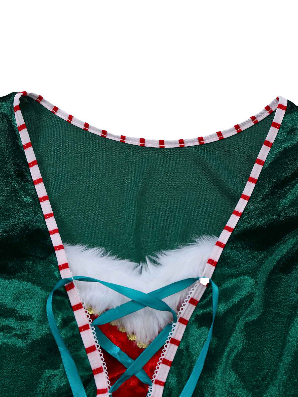 1960s Christmas Green V-Neck Top & Red Fur Trimmed Skirt - Image 5