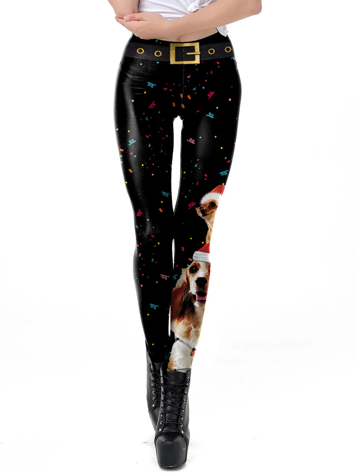 1960s Christmas Printed Elastic Leggings - Image 8