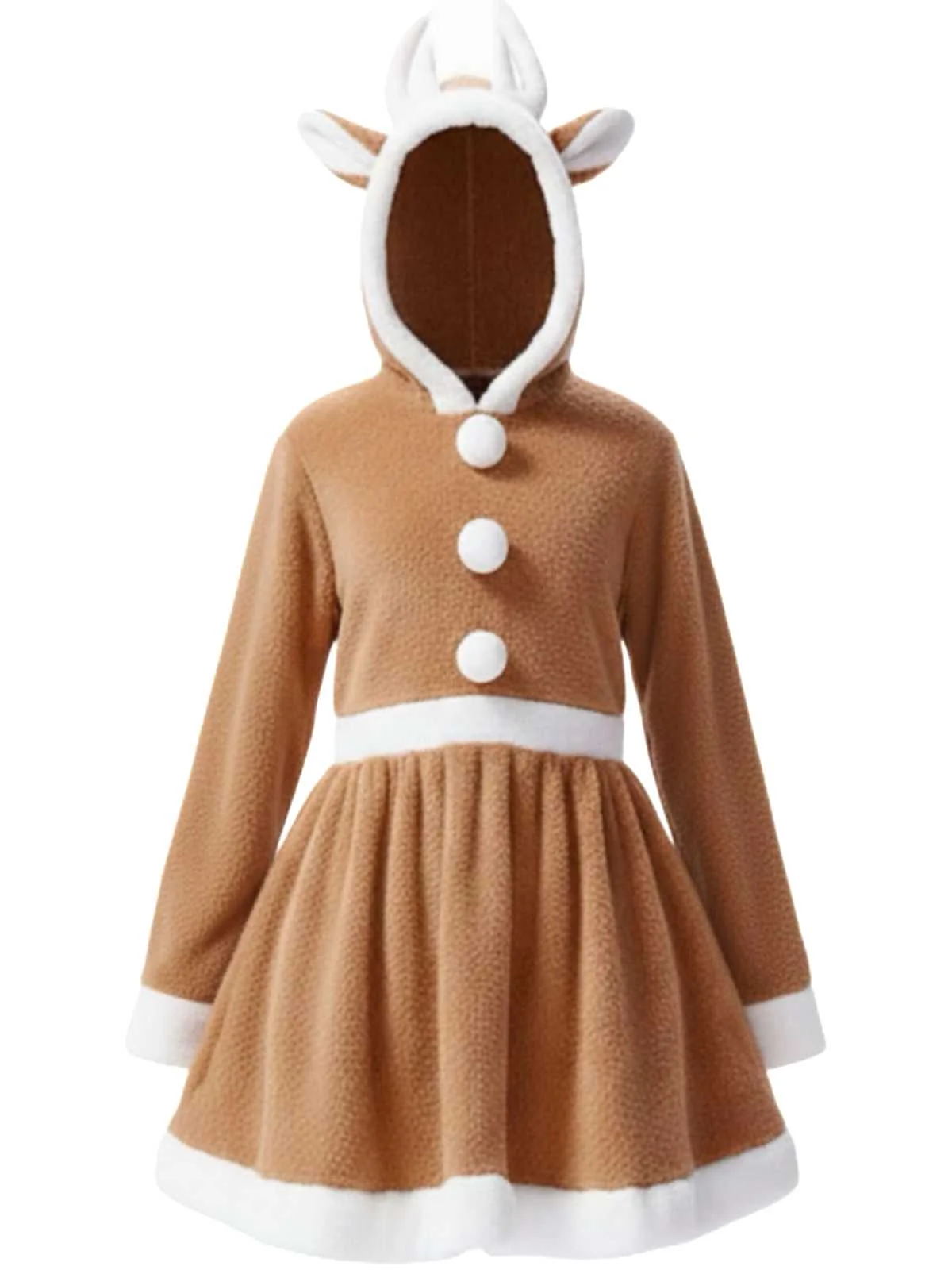1960s Christmas Reindeer Hooded Coral Fleece Dress - Image 2