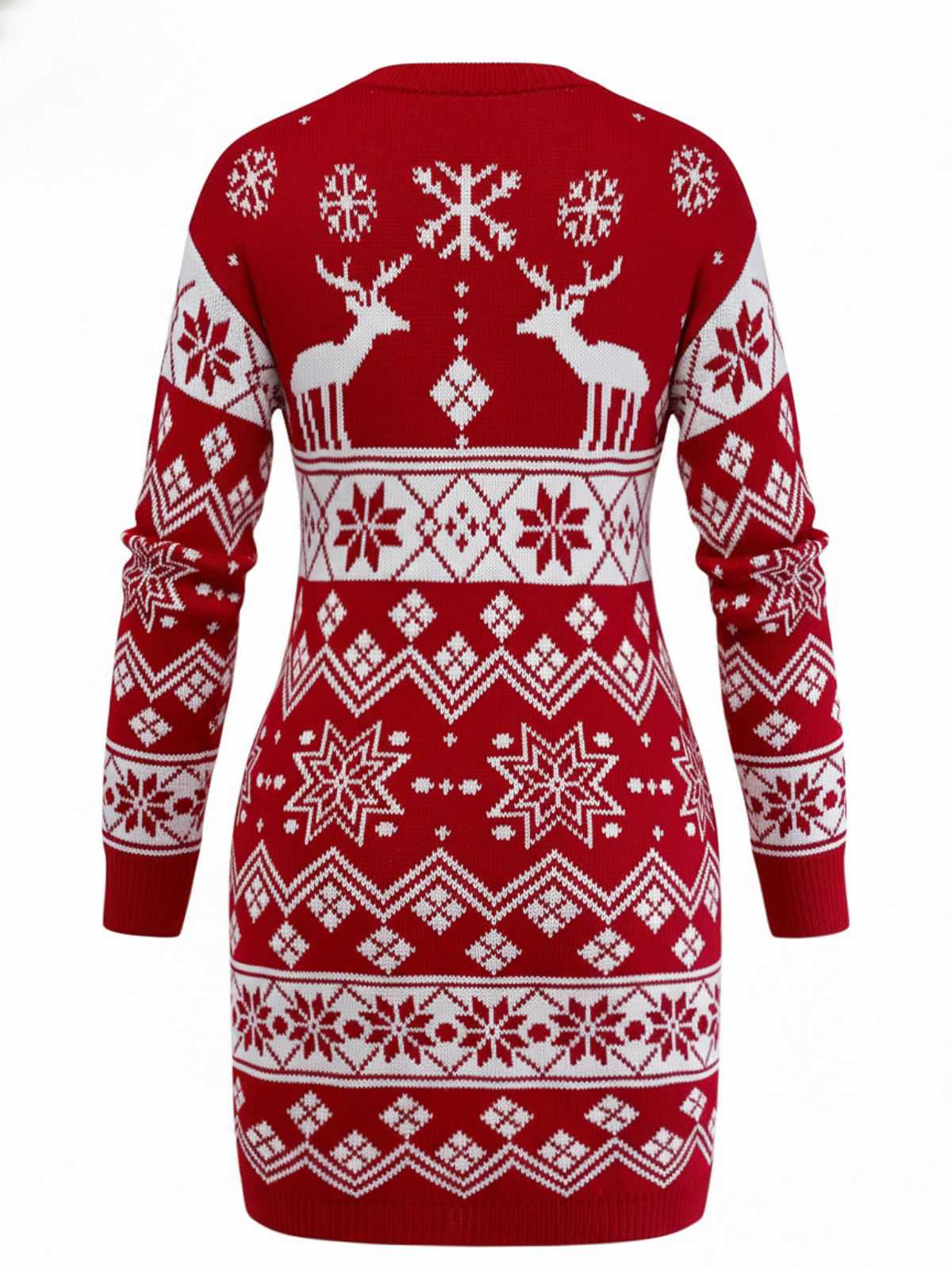 1960s Christmas Reindeer Snowflake Jacquard Knit Dress - Image 3