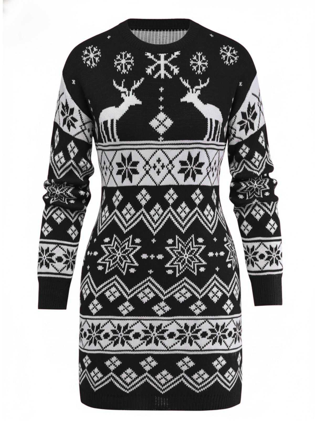 1960s Christmas Reindeer Snowflake Jacquard Knit Dress - Image 8