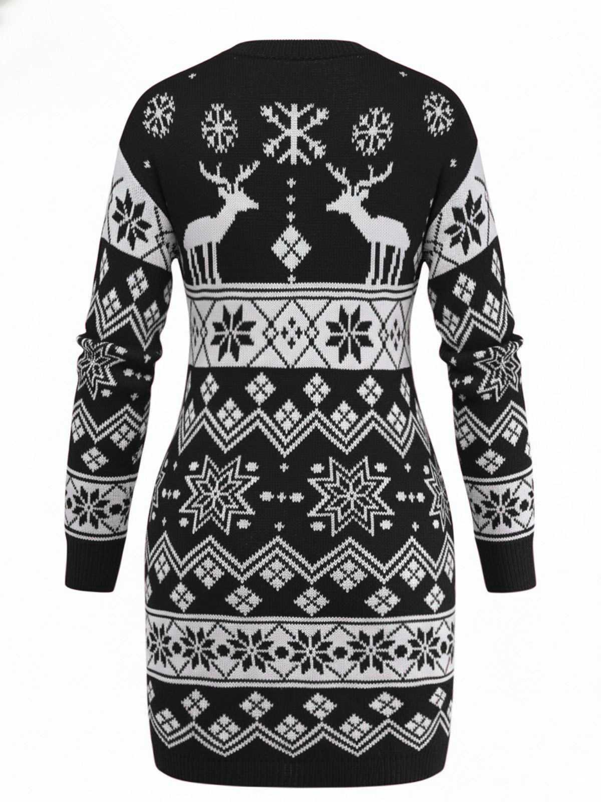 1960s Christmas Reindeer Snowflake Jacquard Knit Dress - Image 9