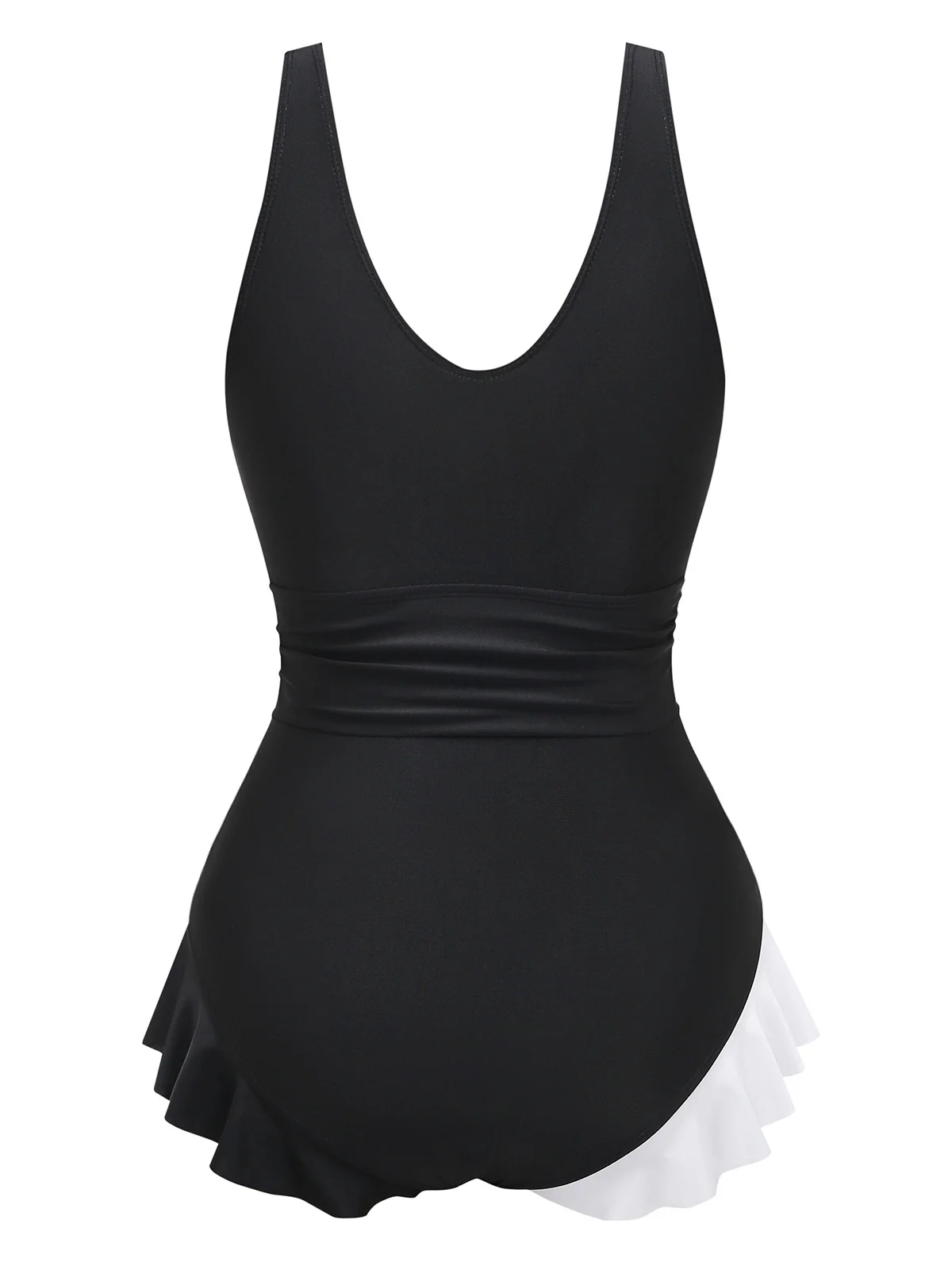 1960s Color Block Ruffle One Piece Swimsuit - Image 4