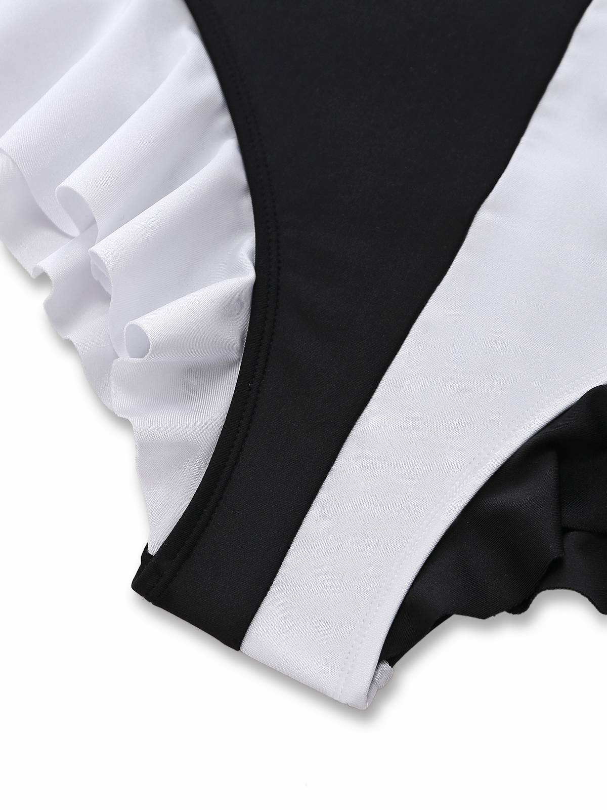 1960s Color Block Ruffle One Piece Swimsuit - Image 7
