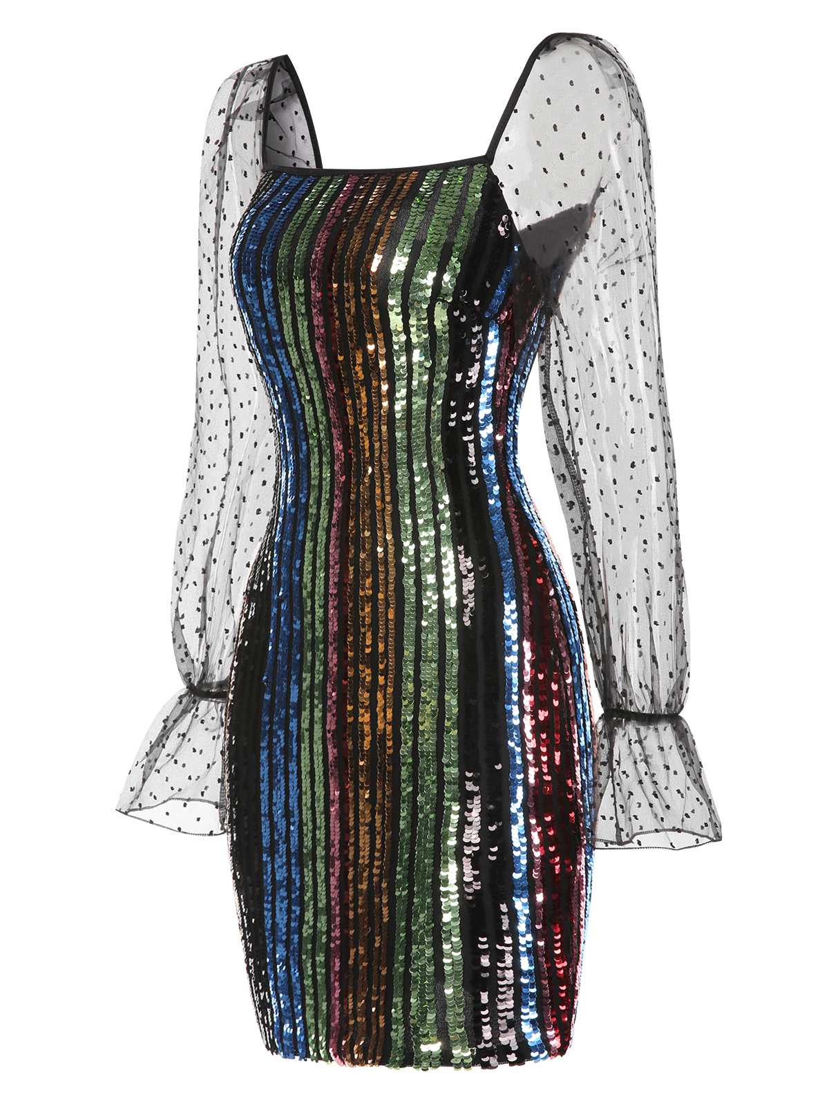 1960s Colorful Stripes Sequined Mesh Dress - Image 3