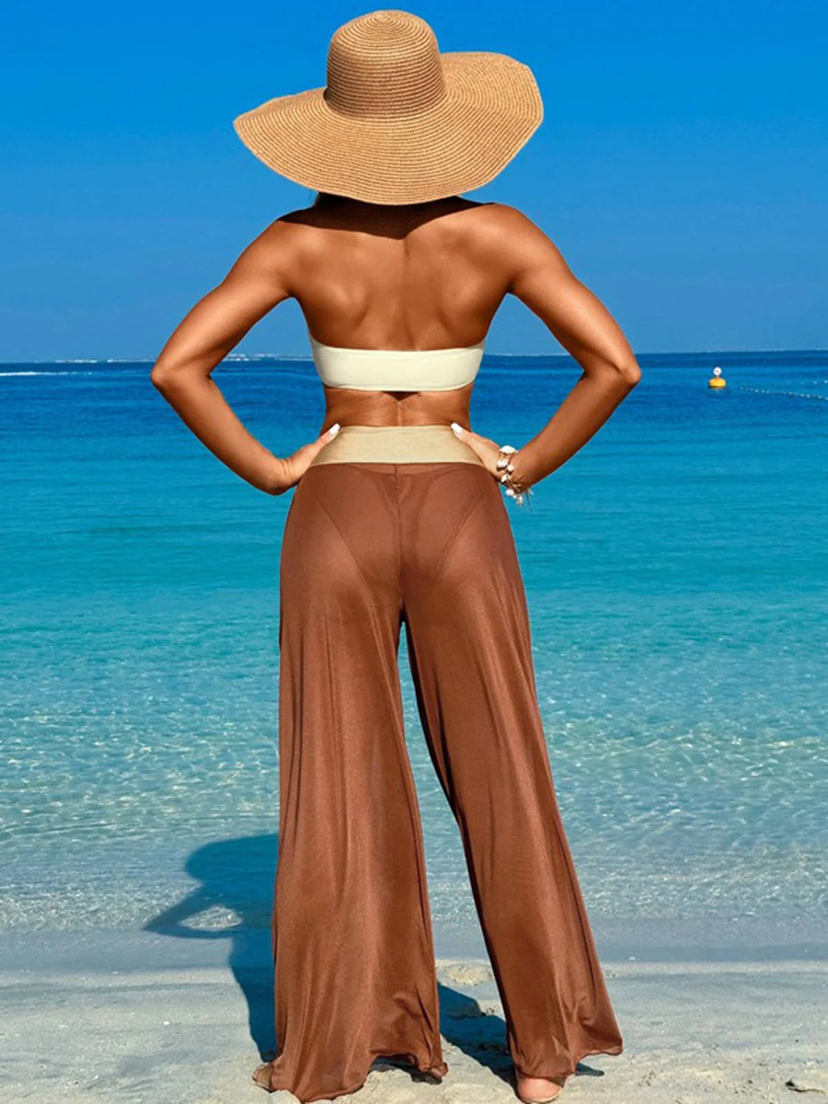 1960s Contrast Bandeau Swimsuit & Pants Cover-Up - Image 2