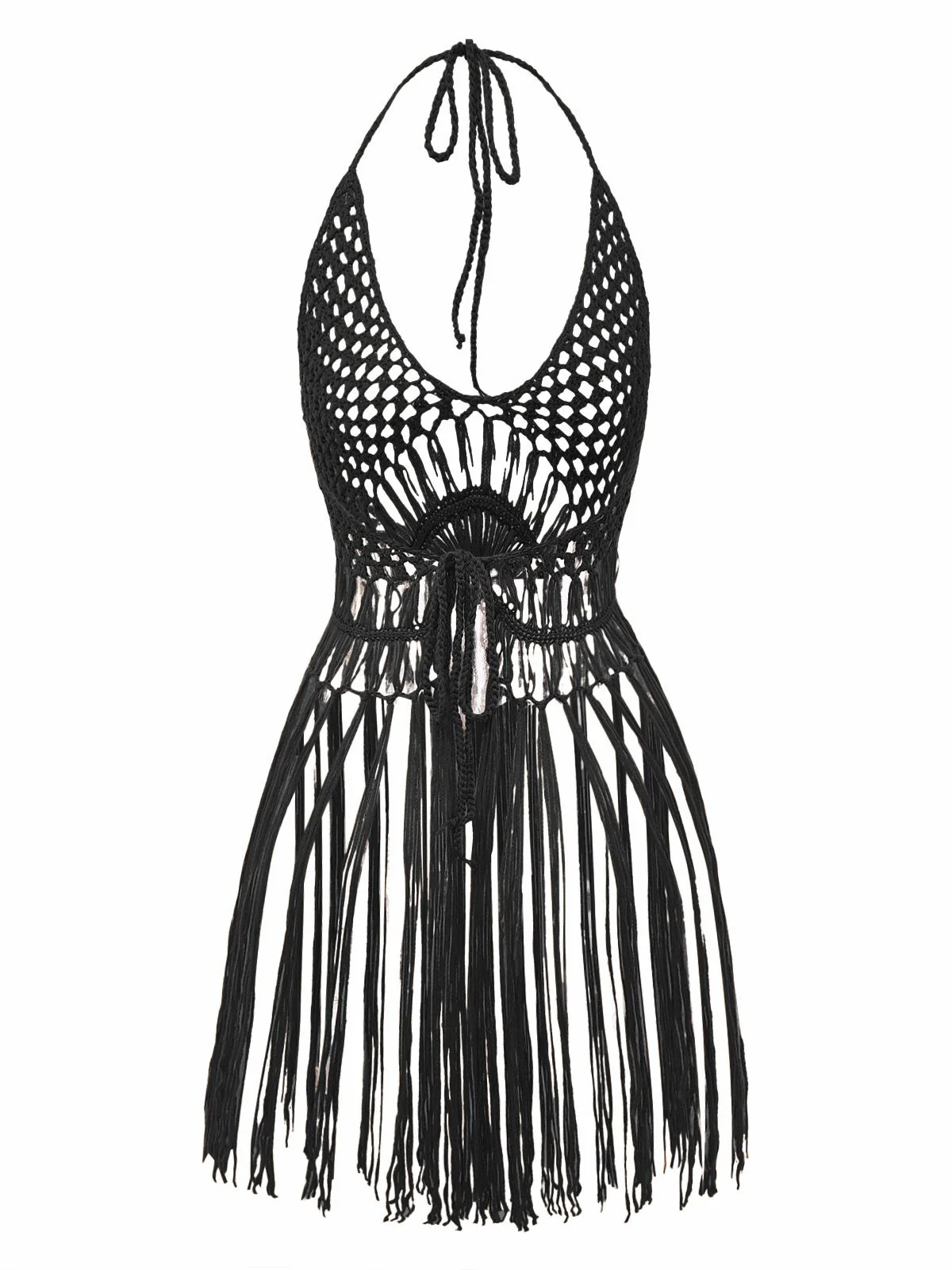 1960s Crochet Fringe Cutout Halter Bikini Cover-Up - Image 10