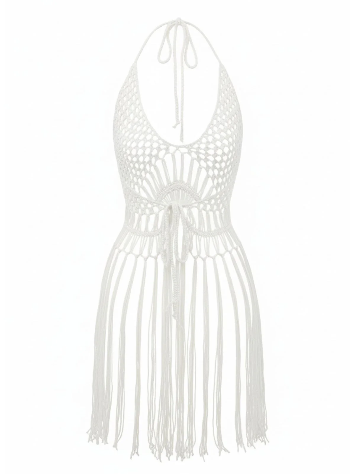 1960s Crochet Fringe Cutout Halter Bikini Cover-Up - Image 12