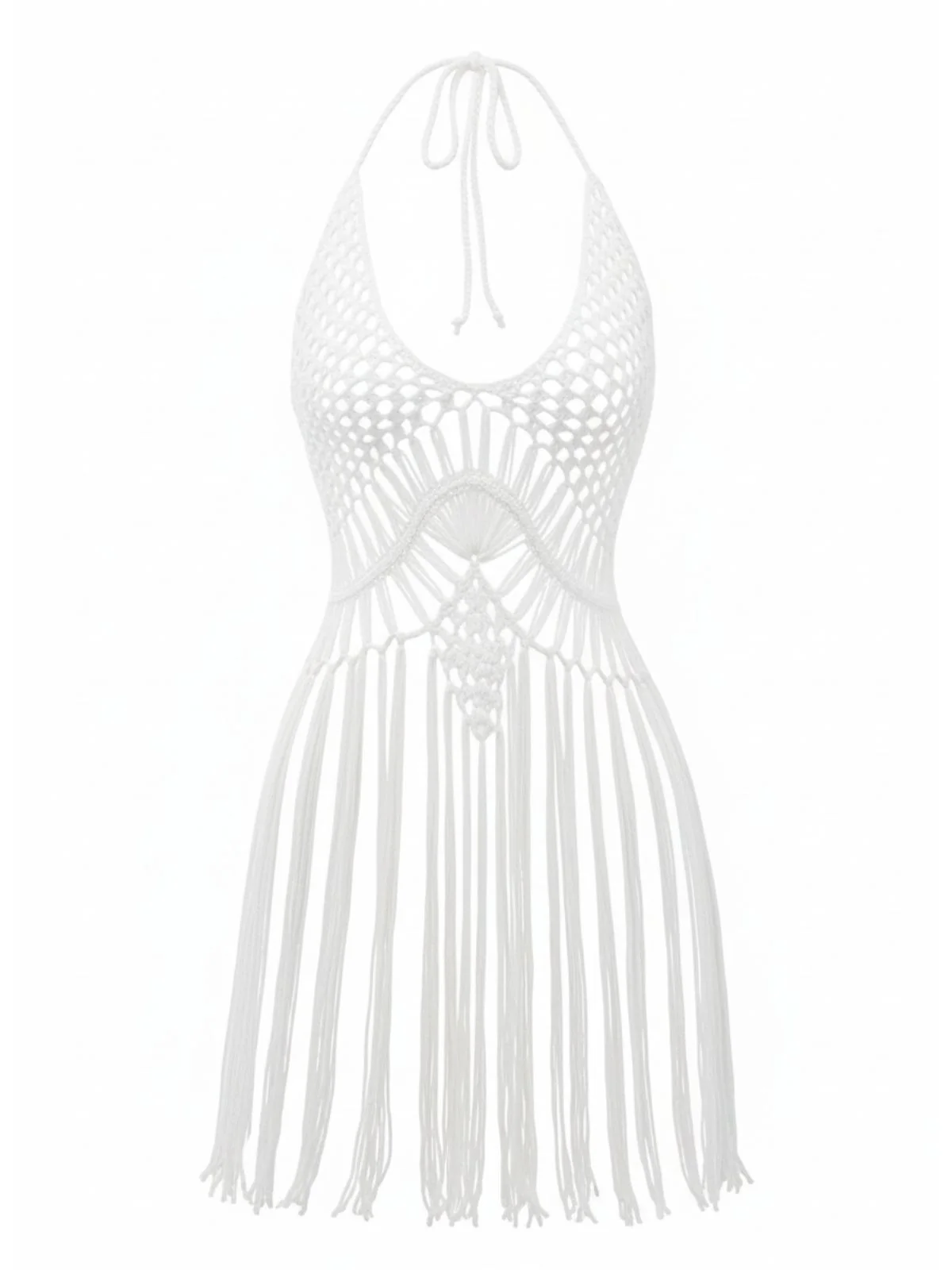 1960s Crochet Fringe Cutout Halter Bikini Cover-Up - Image 14
