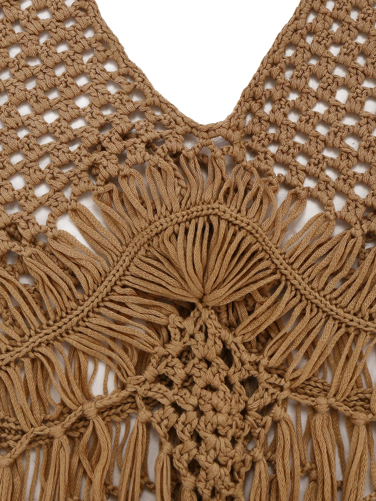 1960s Crochet Fringe Cutout Halter Bikini Cover-Up - Image 4