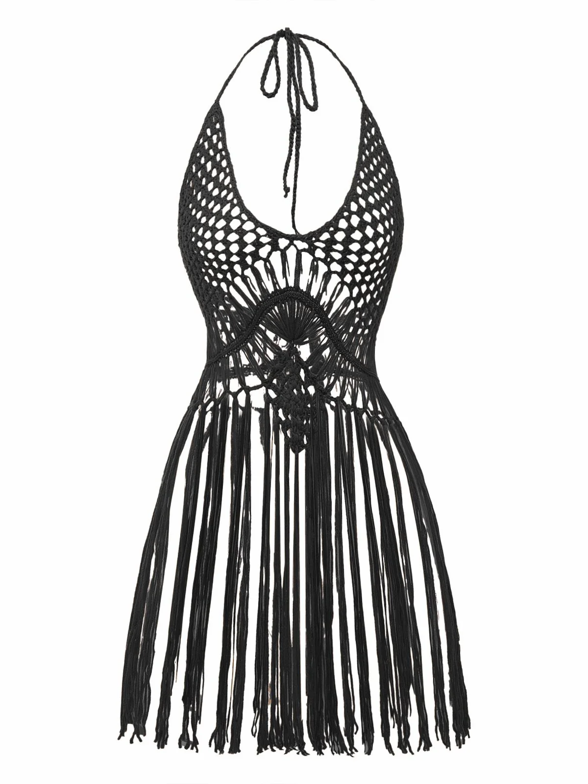 1960s Crochet Fringe Cutout Halter Bikini Cover-Up - Image 8