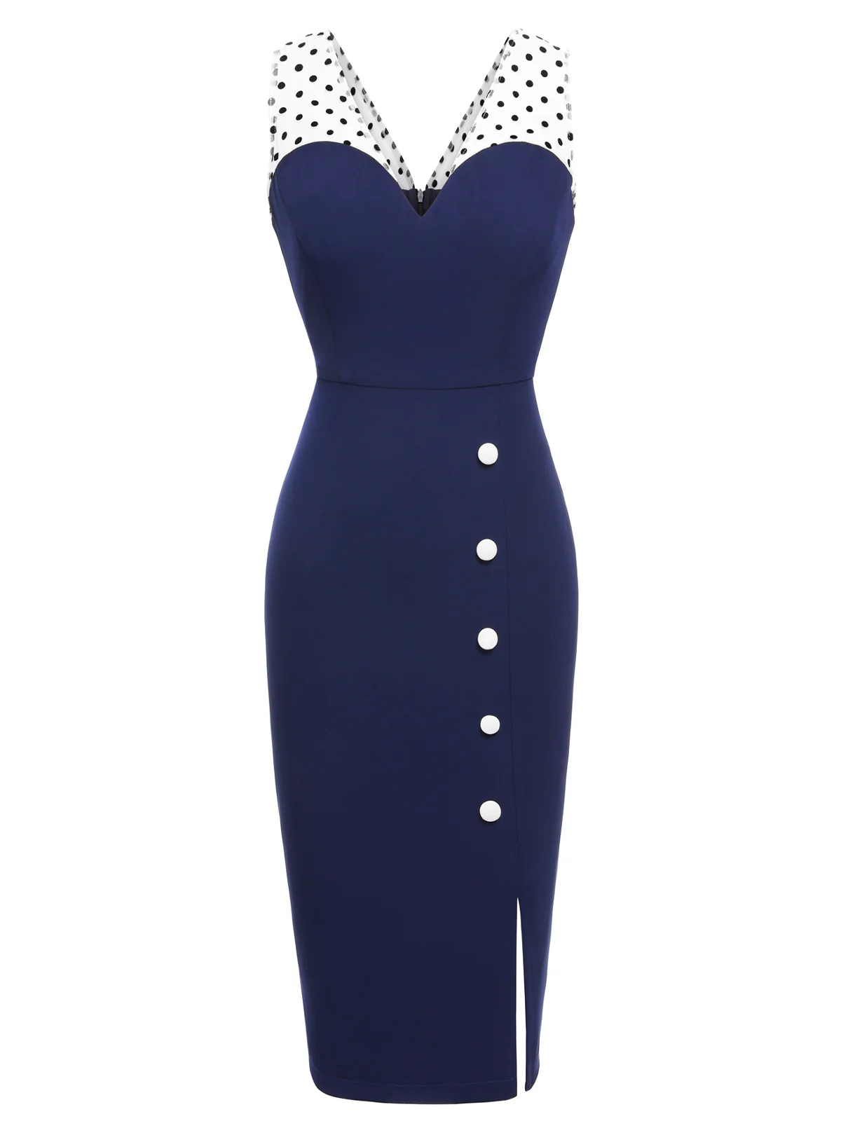 Dark Blue 1960s Patchwork Pencil Dress - Image 2