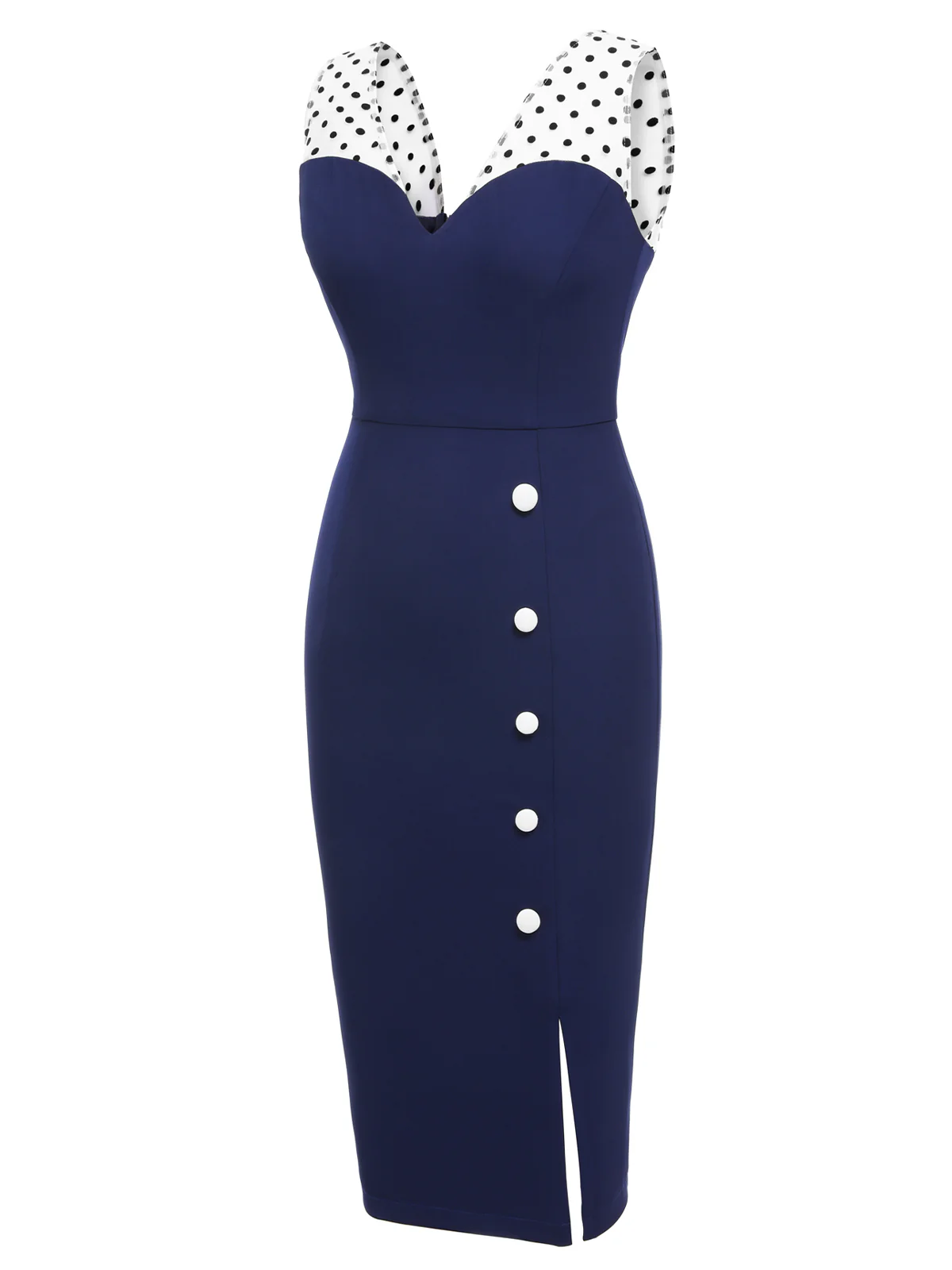 Dark Blue 1960s Patchwork Pencil Dress - Image 3