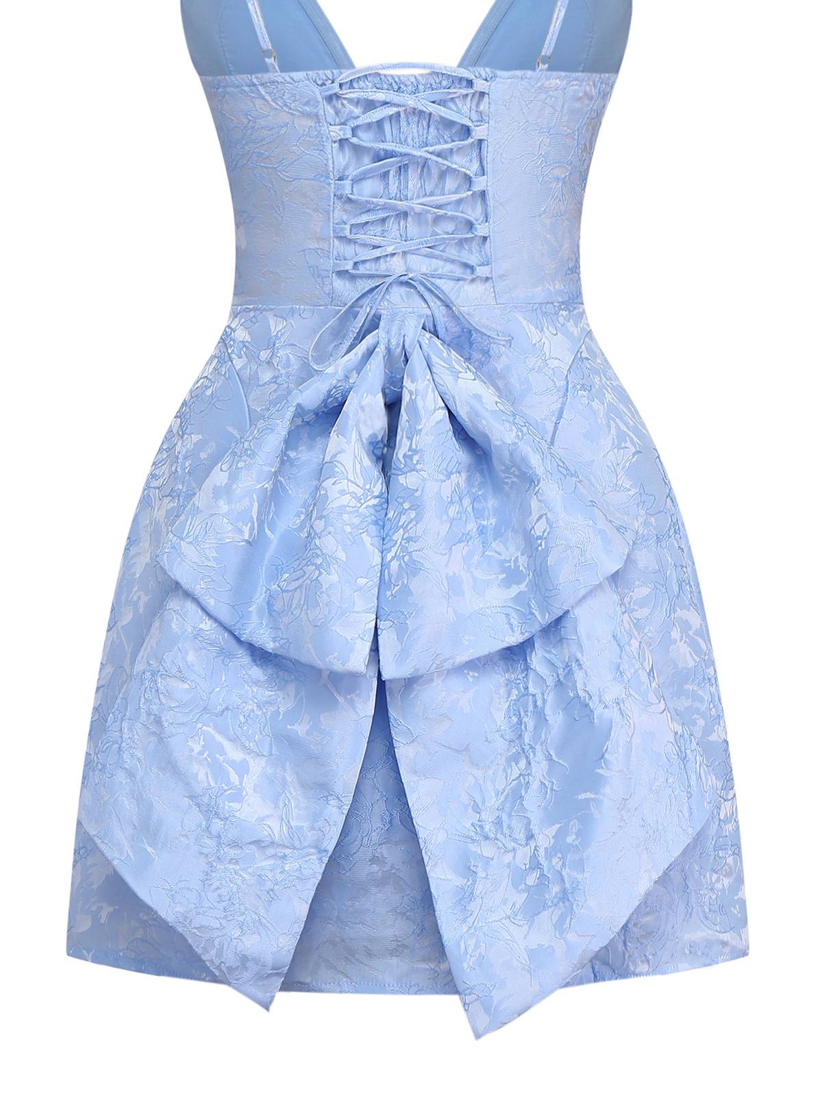 1960s Deep V Floral Lace Bow Strap Dress - Image 3