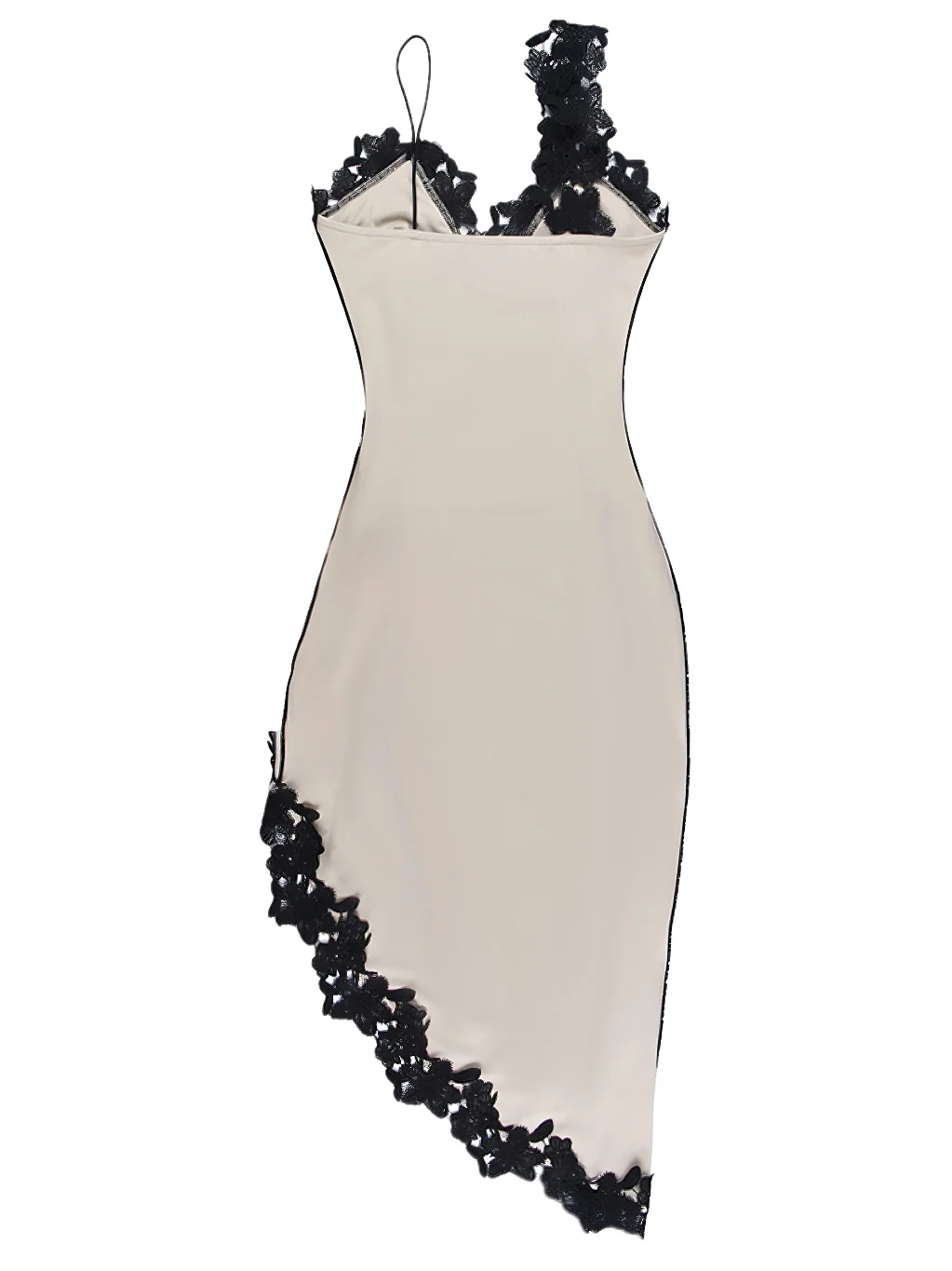 1960s Deep V-Neck Asymmetric Lace Bodycon Dress - Image 3