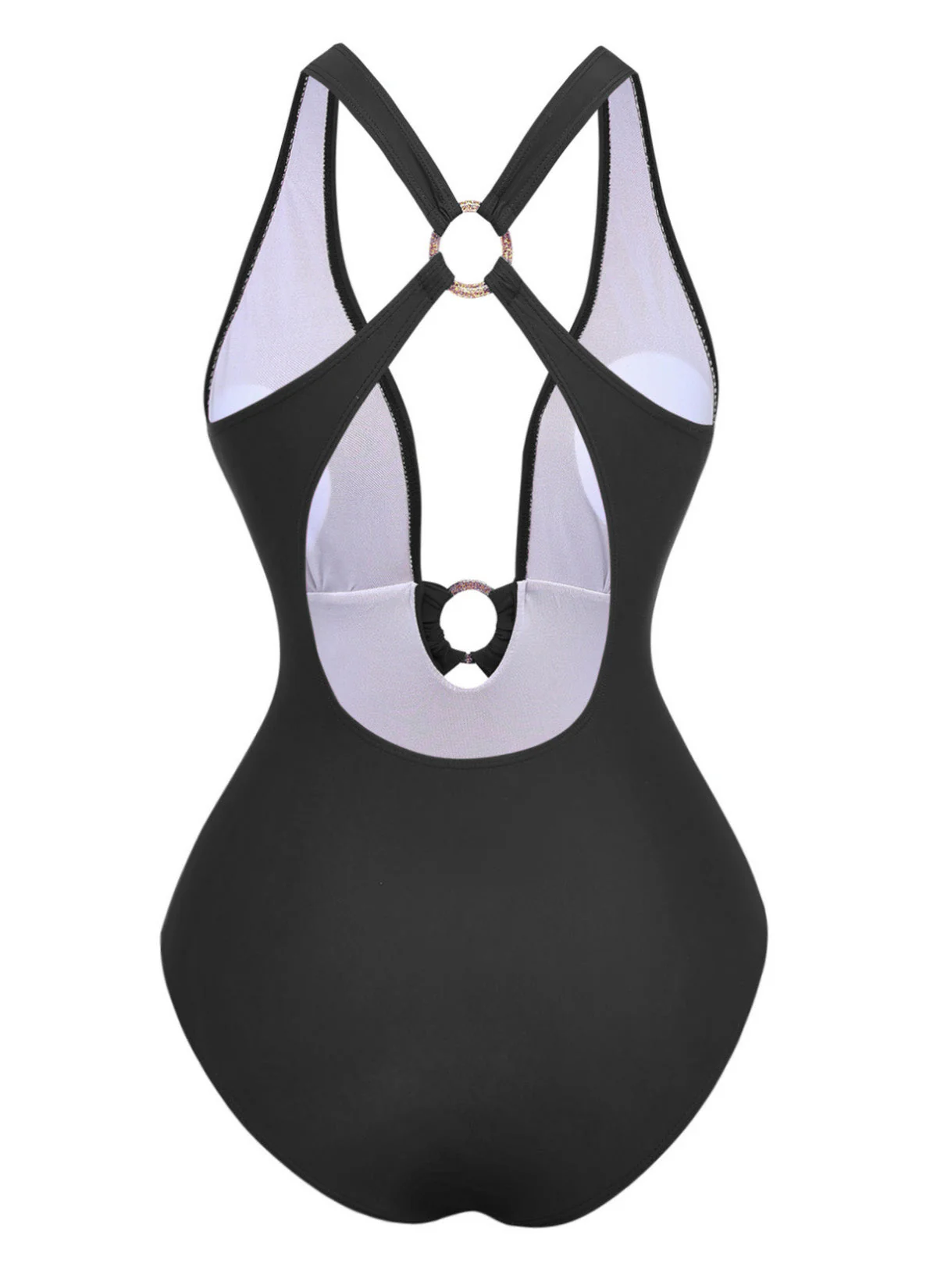 1960s Deep-V Ruched Metal Ring One-Piece Swimsuit - Image 13