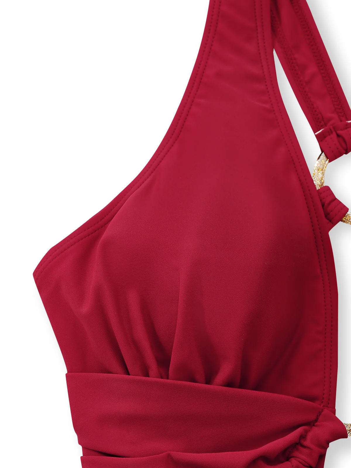 1960s Deep-V Ruched Metal Ring One-Piece Swimsuit - Image 4