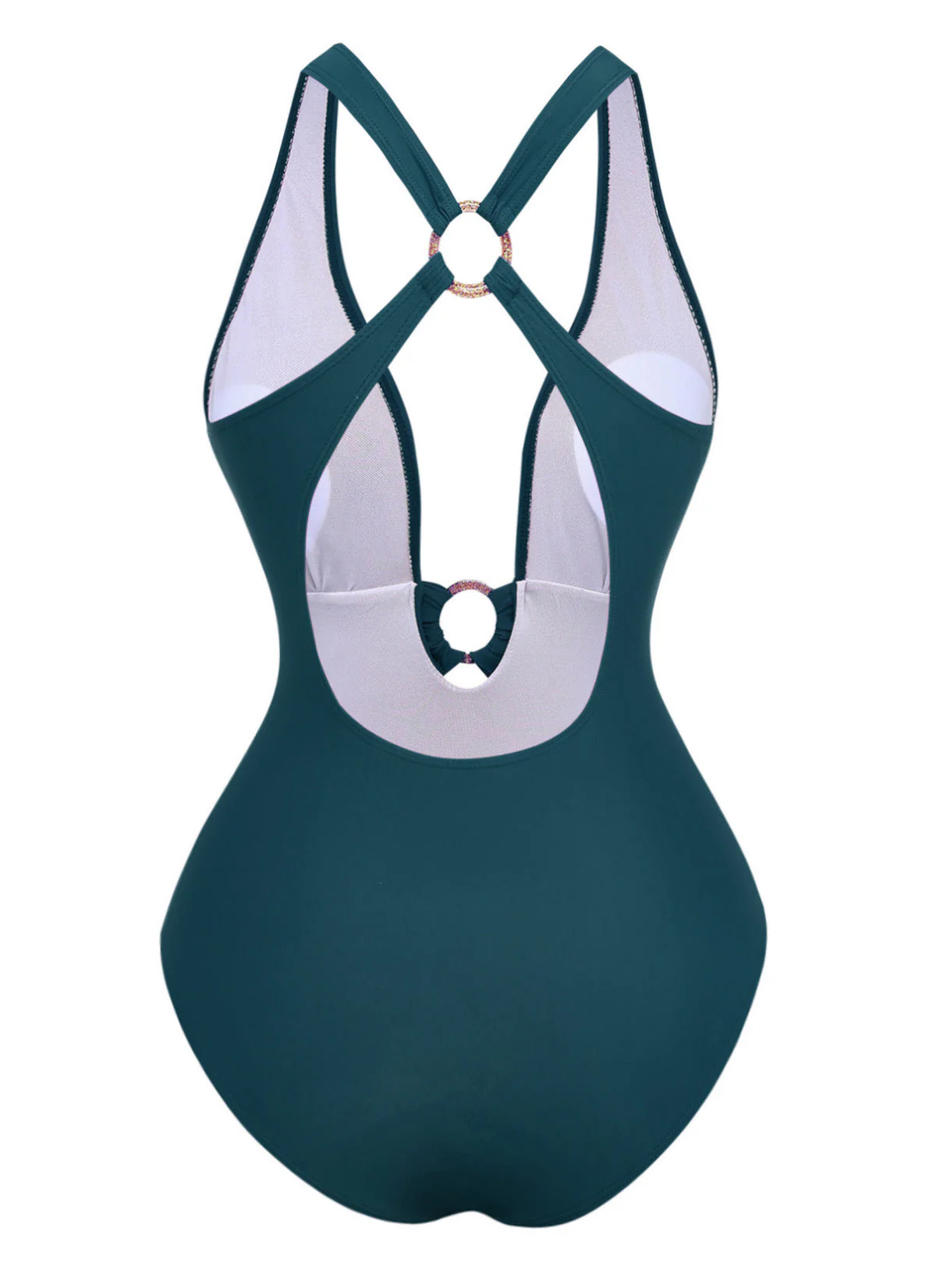 1960s Deep-V Ruched Metal Ring One-Piece Swimsuit - Image 9