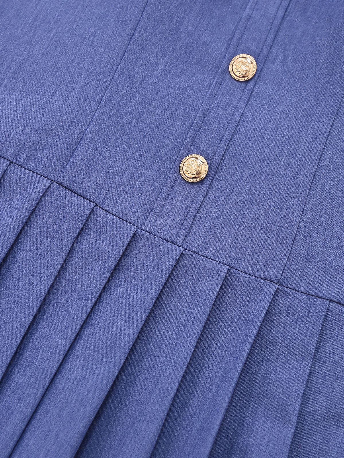 1960s Denim Halter Pleated Button Mini Dress - Image 3