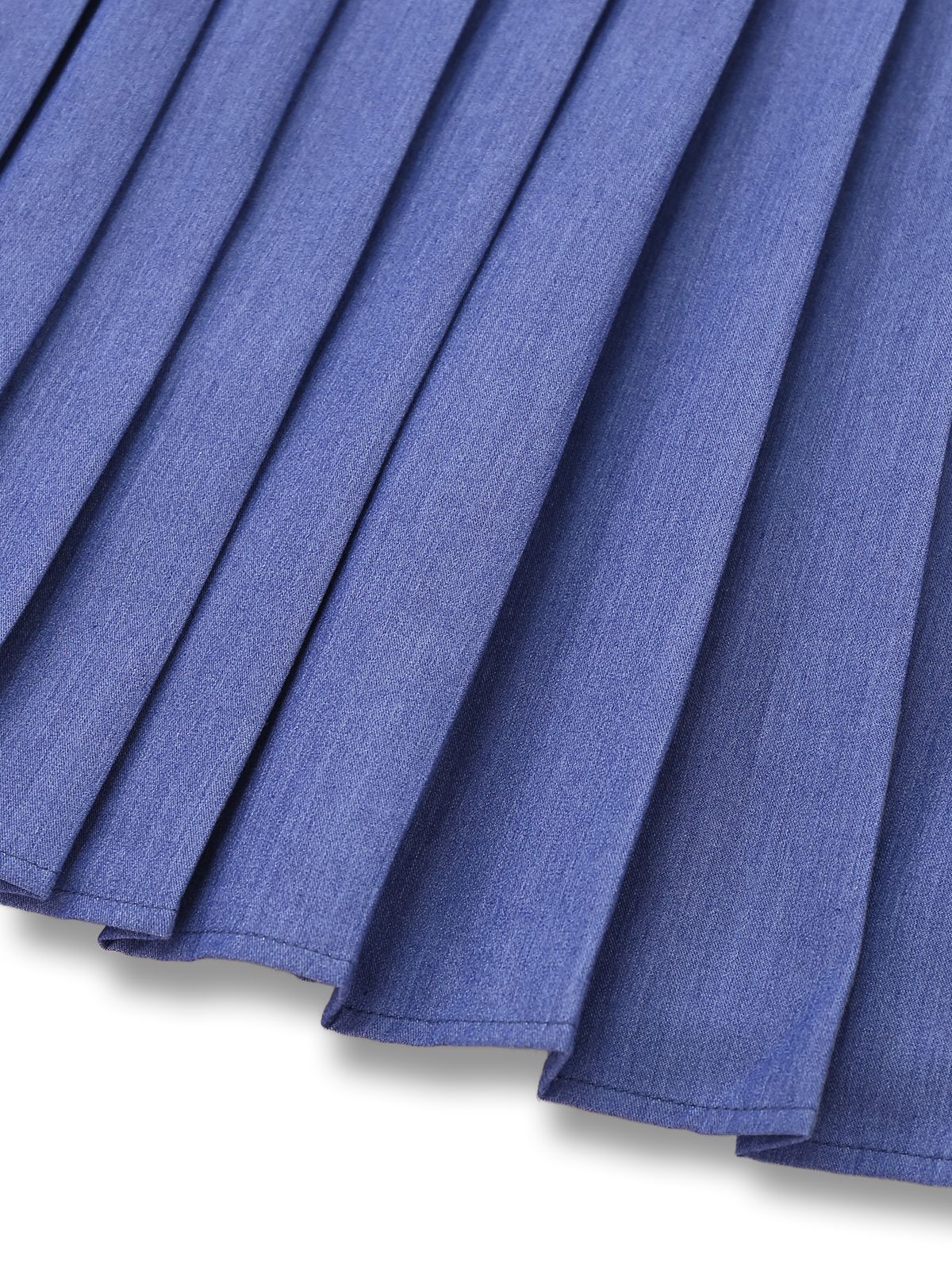 1960s Denim Halter Pleated Button Mini Dress - Image 4