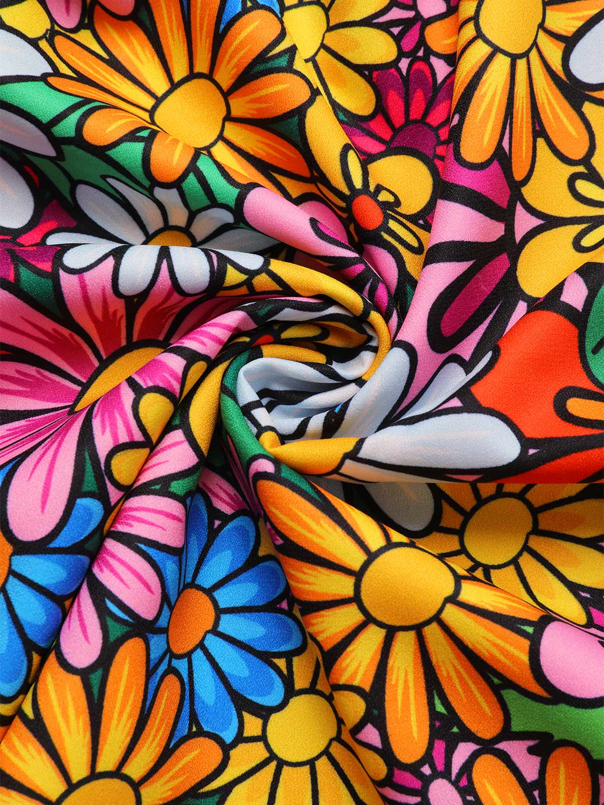 1960s Flare Sleeve Colorful Daisy Dress - Image 8