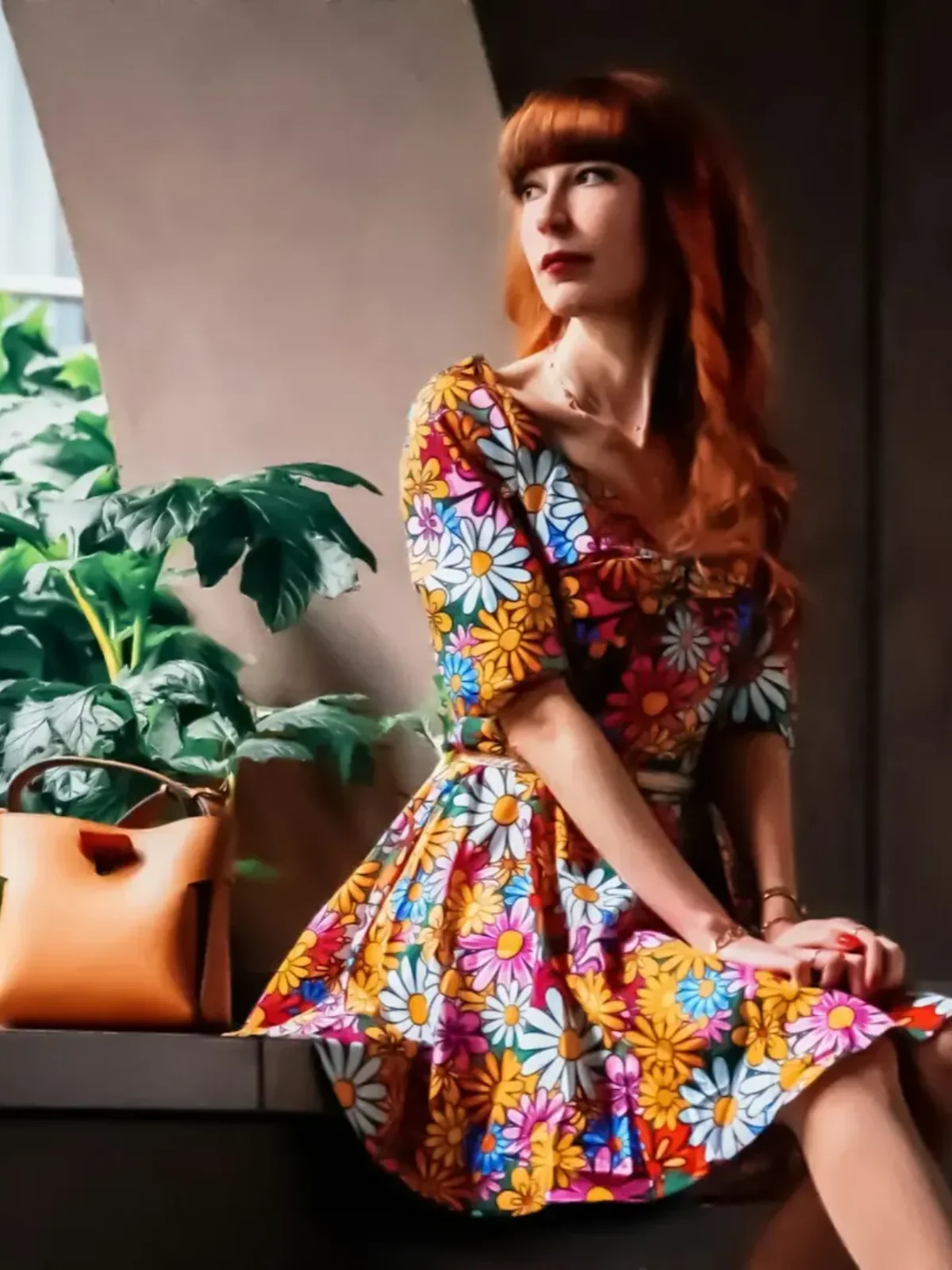 1960s Flare Sleeve Colorful Daisy Dress - Image 2