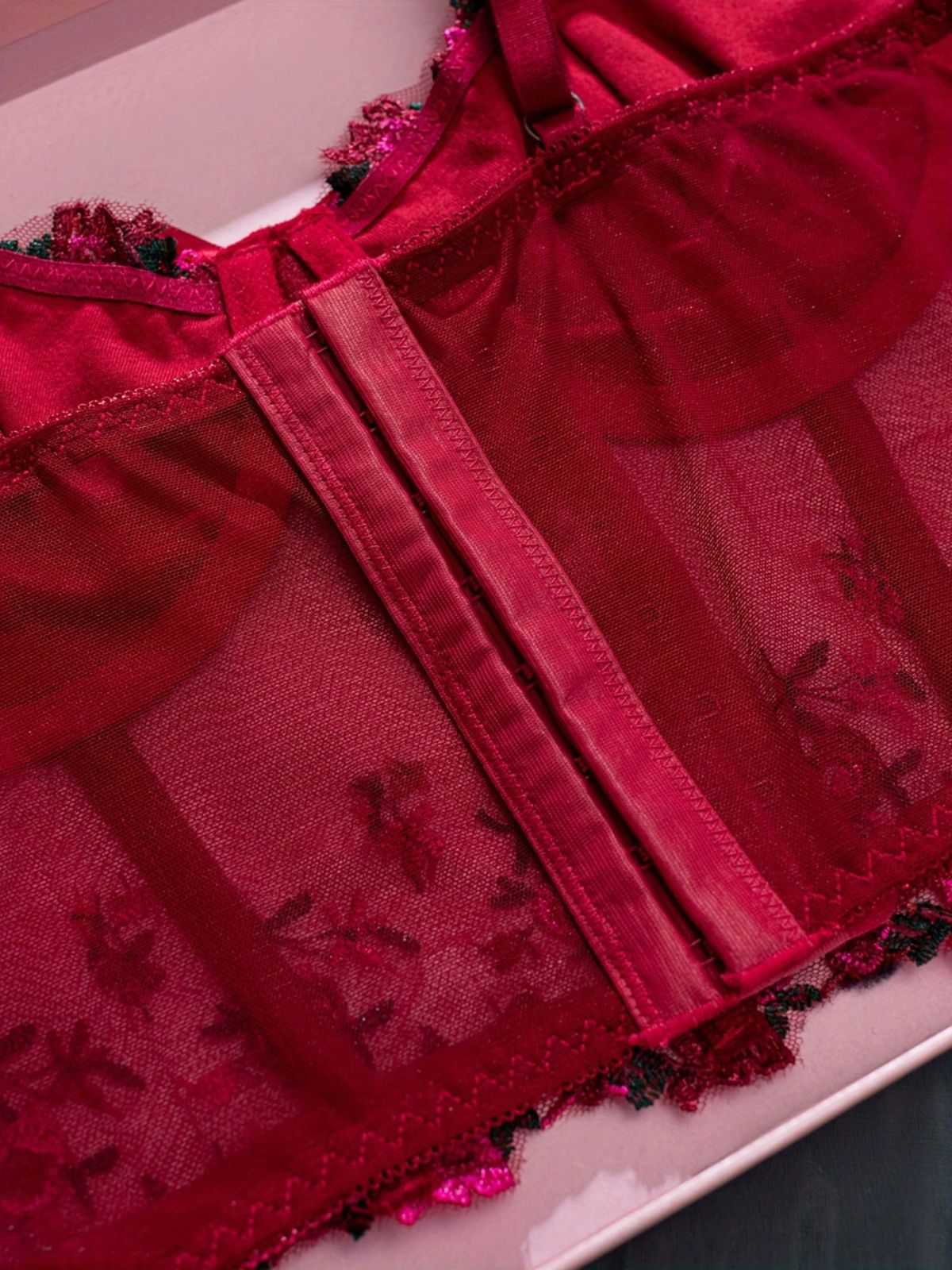 1960s Floral Embroidered Bow Underwire Lingerie - Image 12
