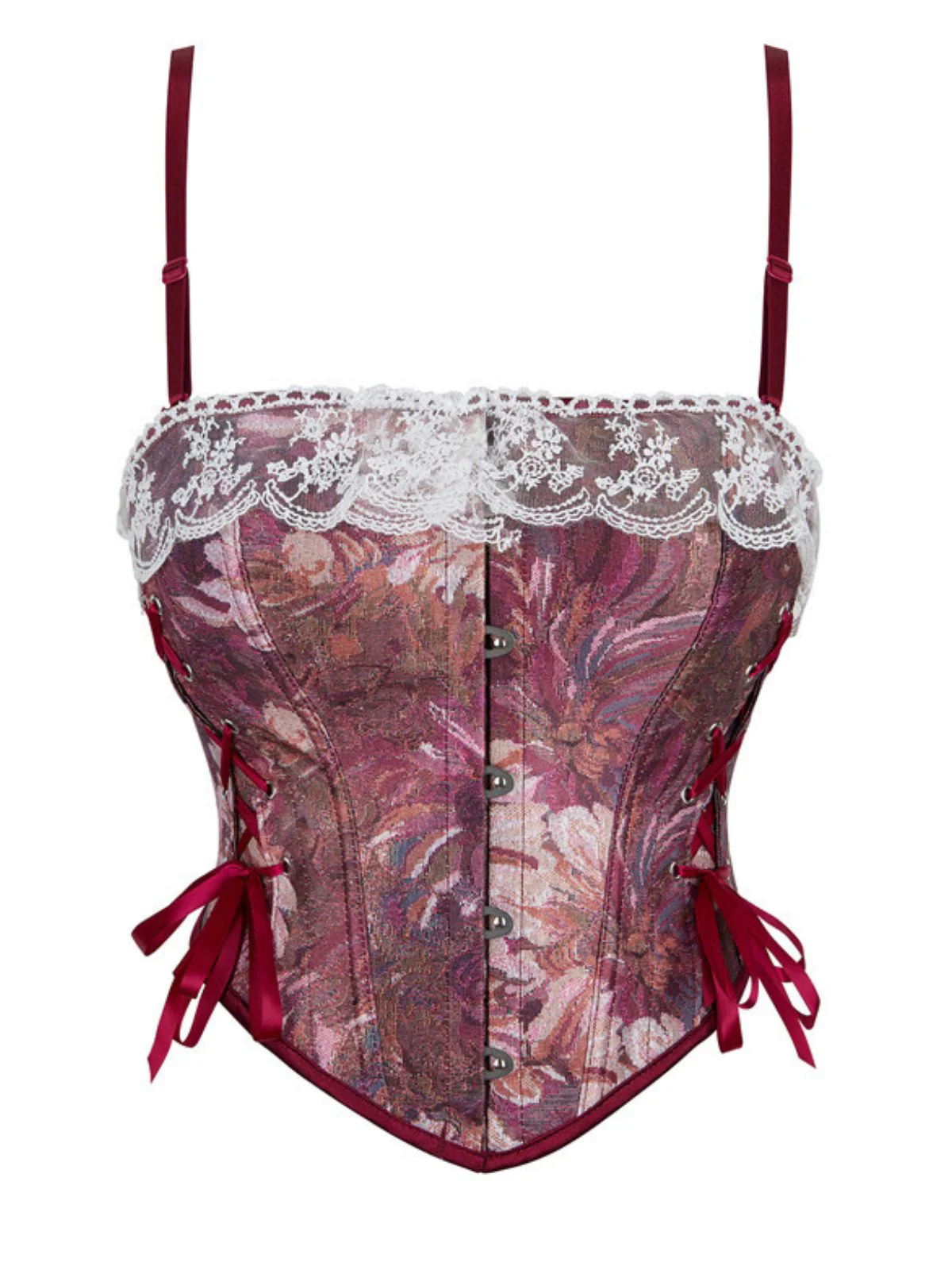 1960s Floral Lace Spaghetti Straps Corset Top - Image 11