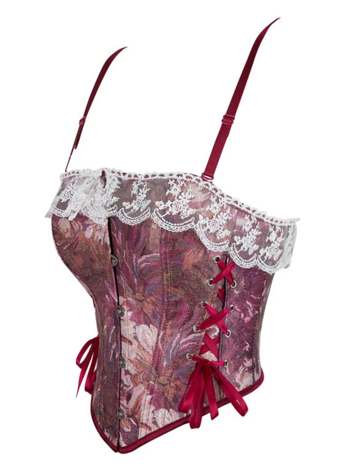 1960s Floral Lace Spaghetti Straps Corset Top - Image 12