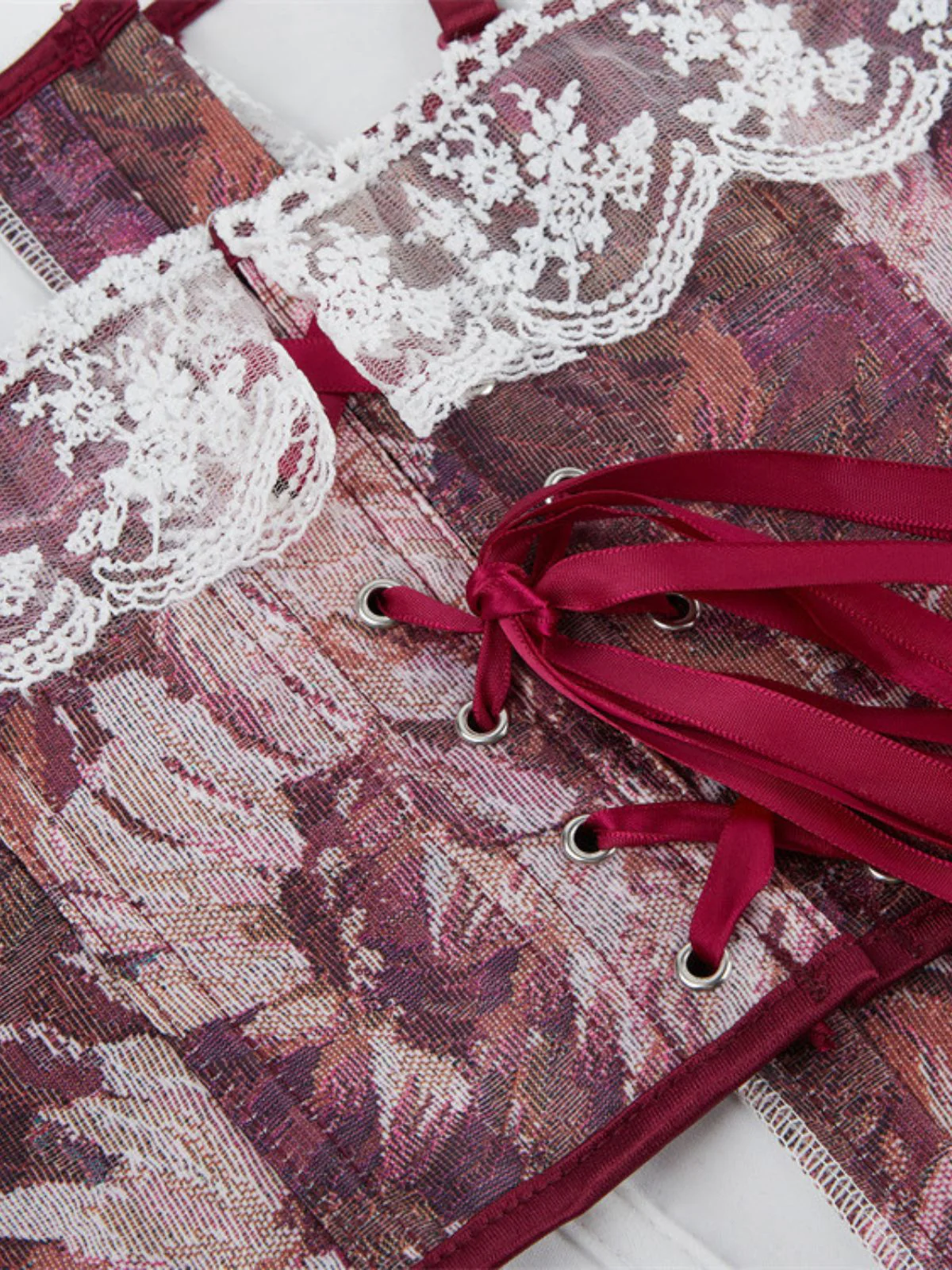 1960s Floral Lace Spaghetti Straps Corset Top - Image 14