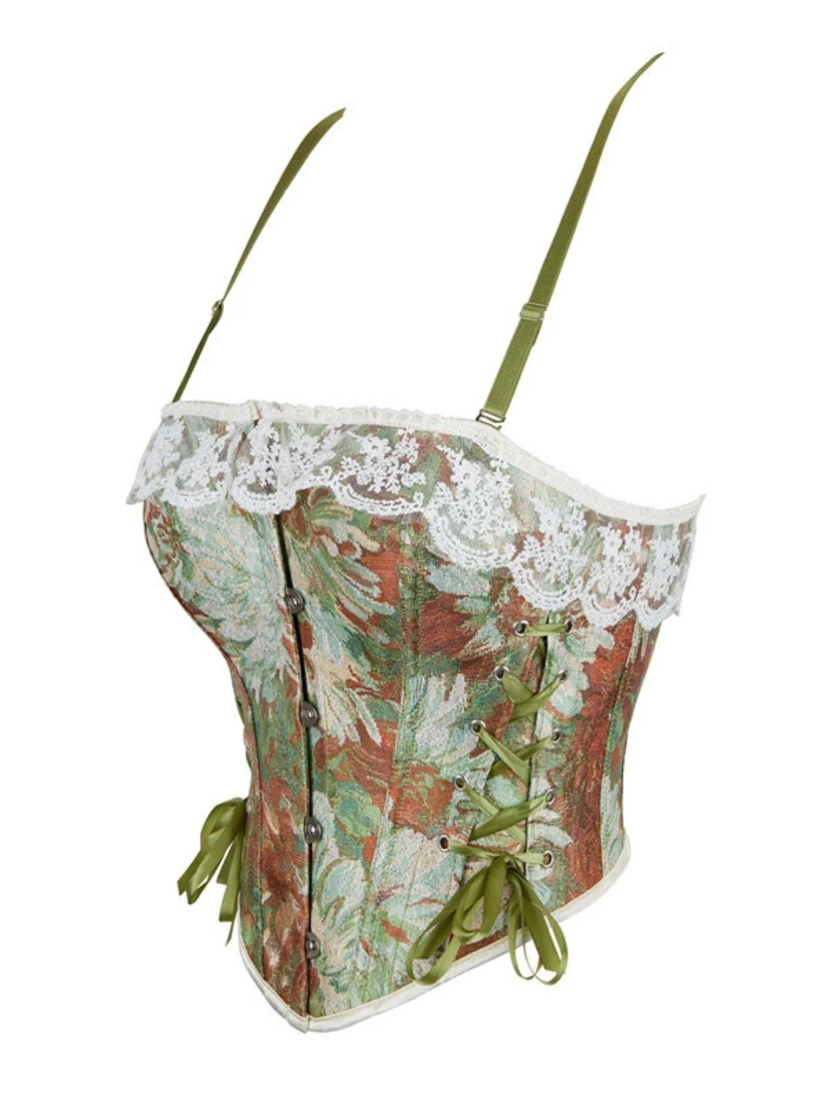 1960s Floral Lace Spaghetti Straps Corset Top - Image 2