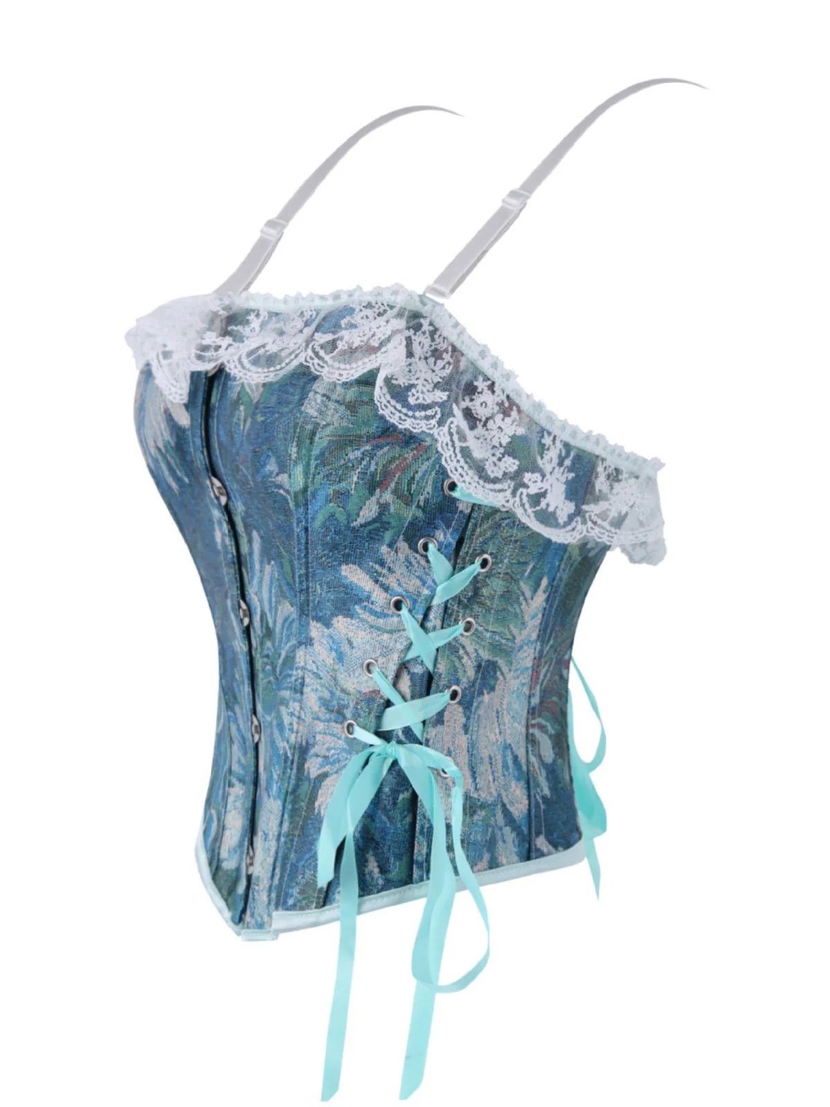1960s Floral Lace Spaghetti Straps Corset Top - Image 8