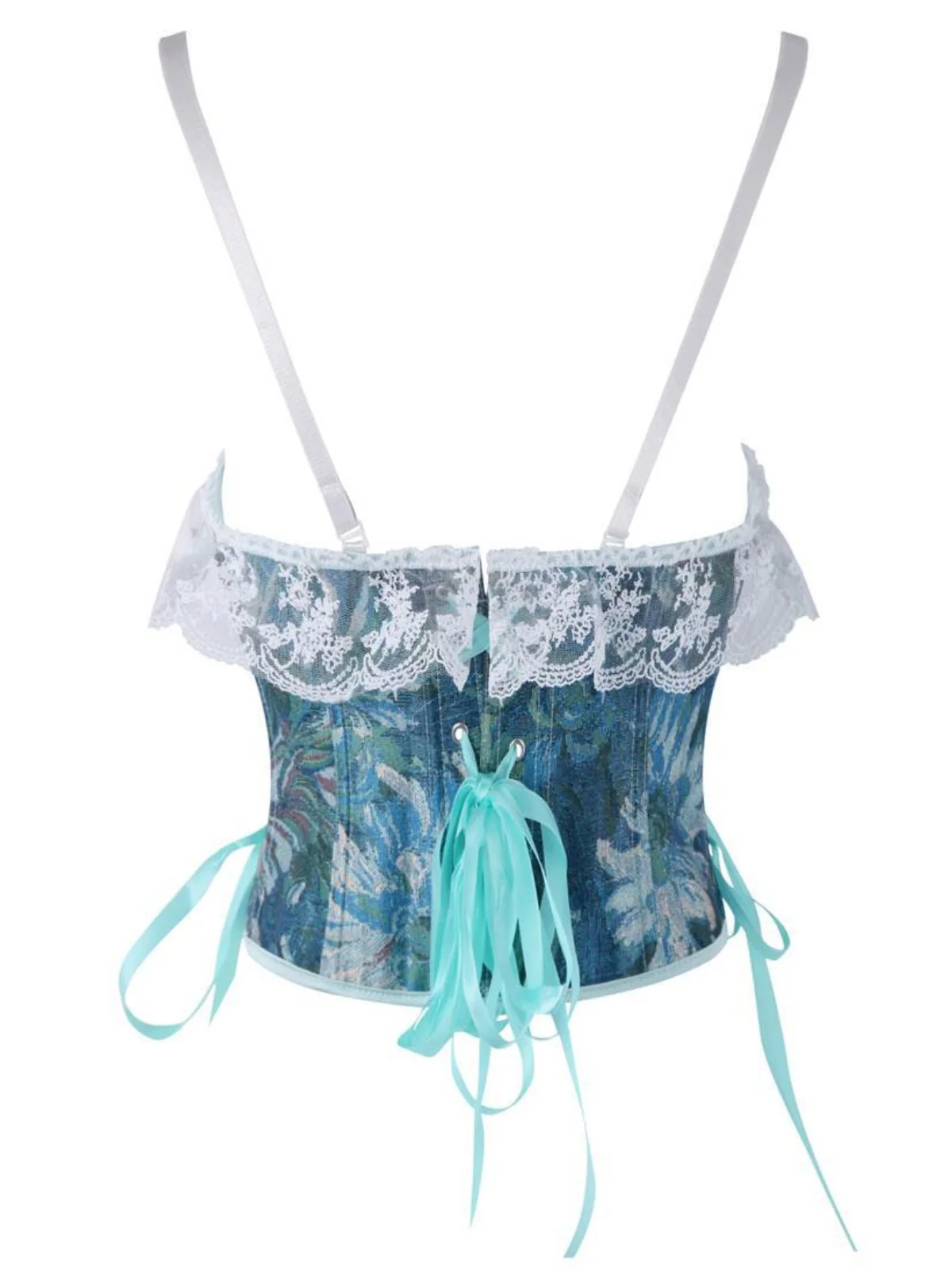 1960s Floral Lace Spaghetti Straps Corset Top - Image 9