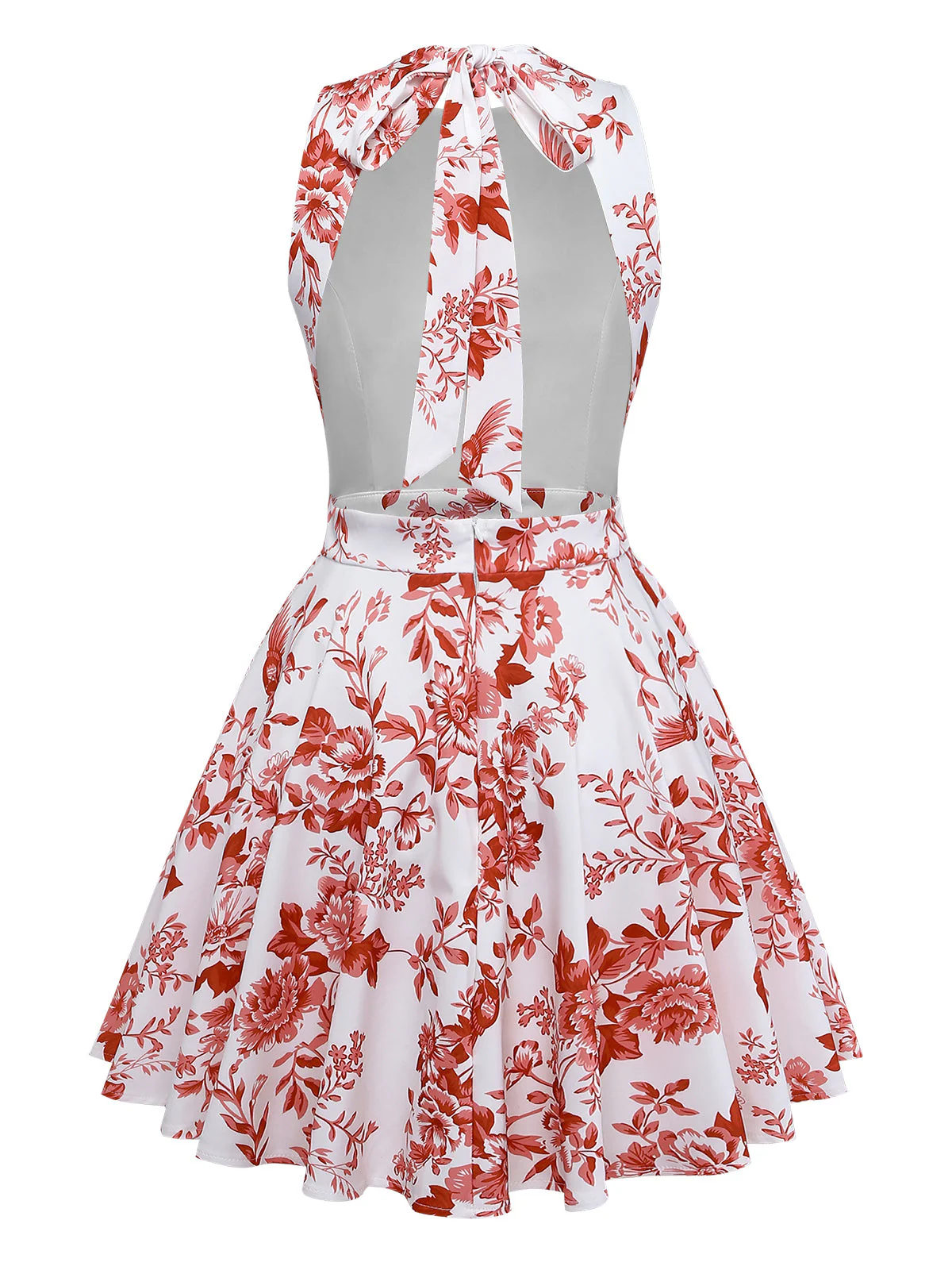 1960s Floral Print Halter Sleeveless Backless Swing Dress - Image 3