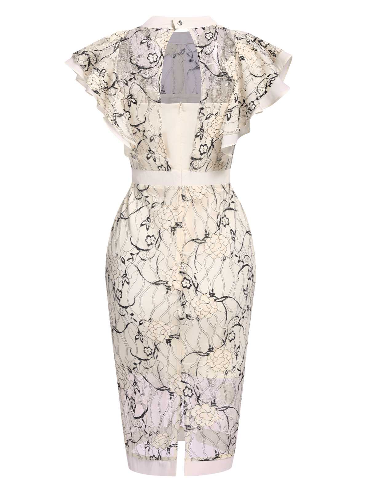 1960s Floral Sheer Lace Pencil Dress - Image 2
